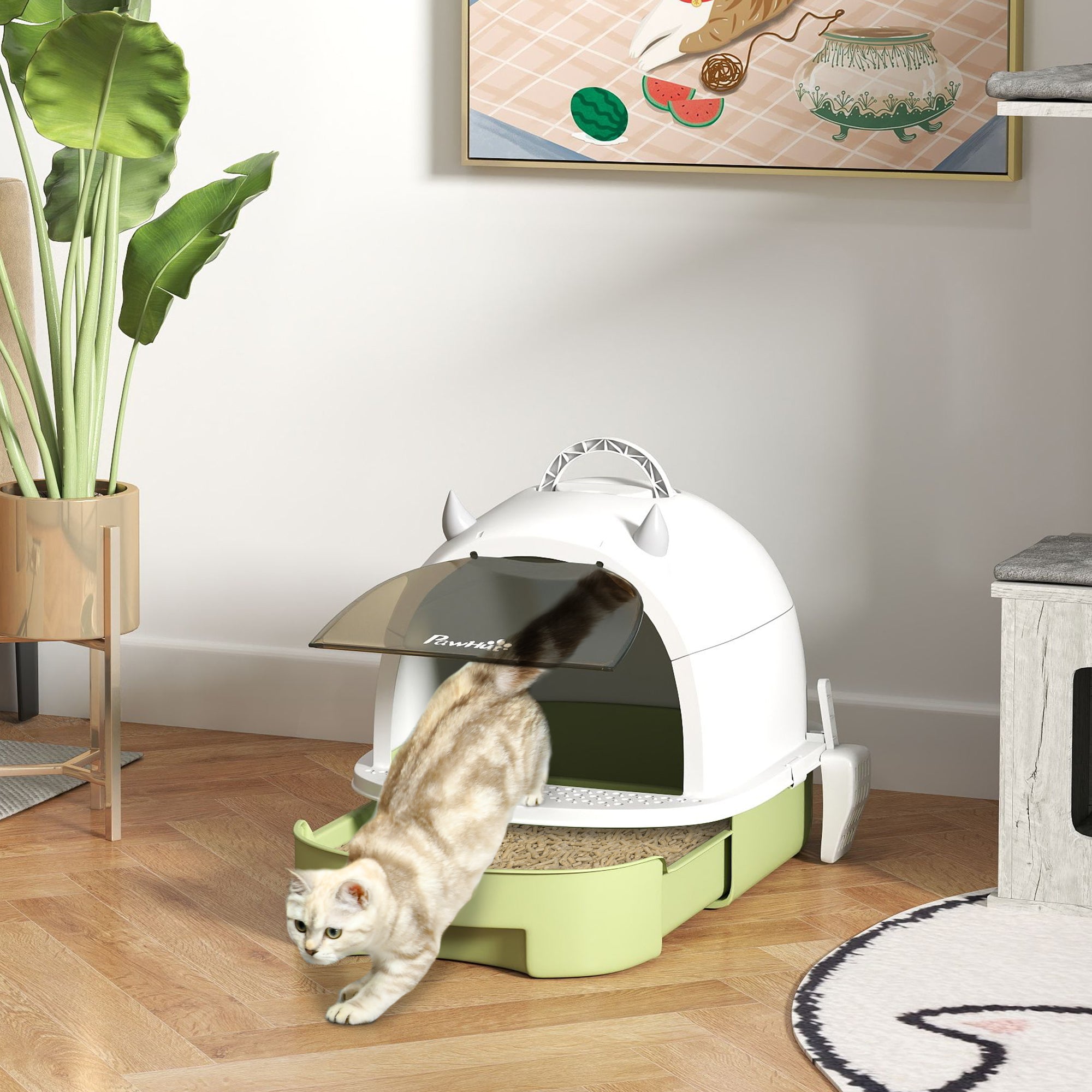Covered Cat Litter Box with Lid, Scoop, Deodorizing Bags for Odor Control, Privacy, Easy to Clean, Green - Green - Image 2