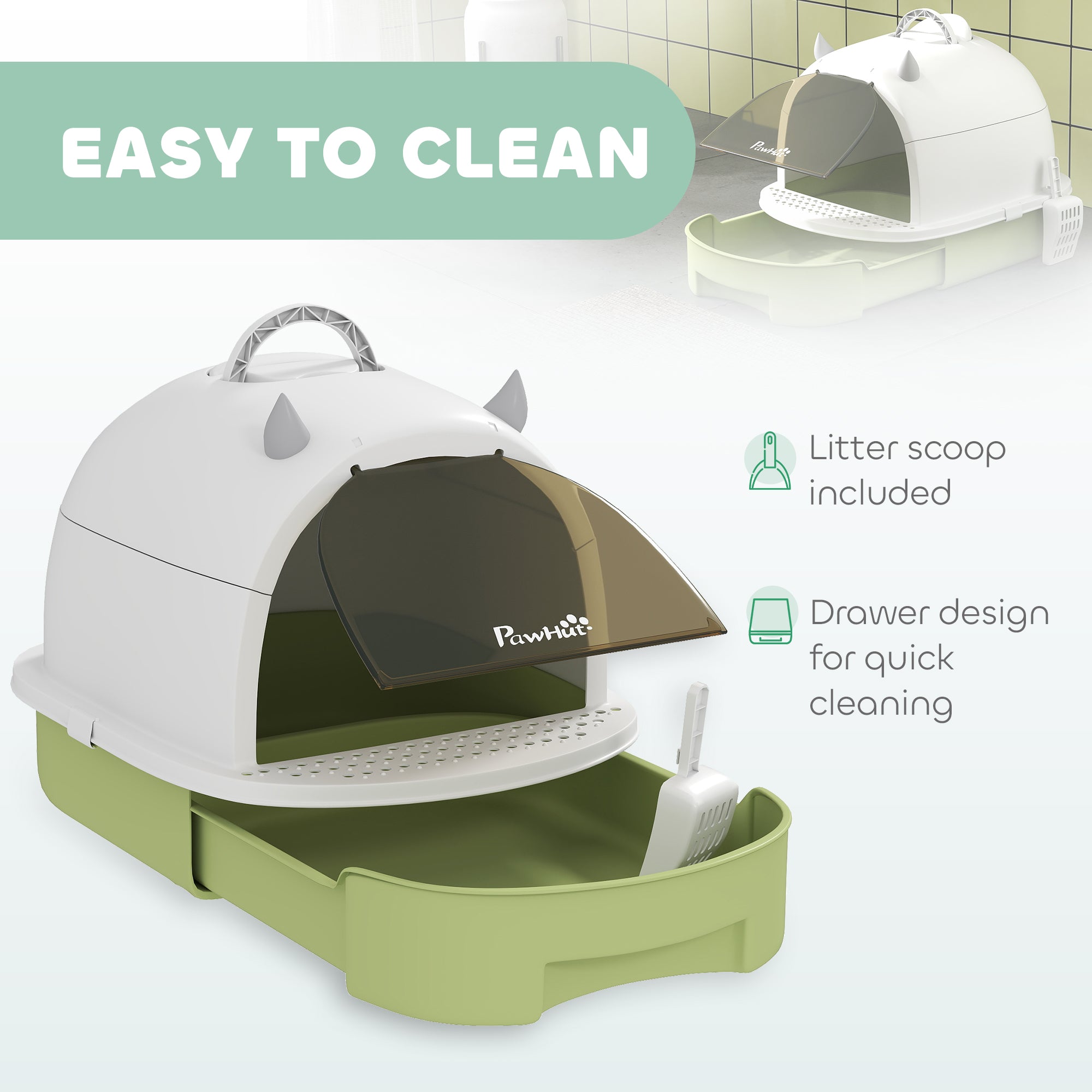 Covered Cat Litter Box with Lid, Scoop, Deodorizing Bags for Odor Control, Privacy, Easy to Clean, Green - Green - Image 5