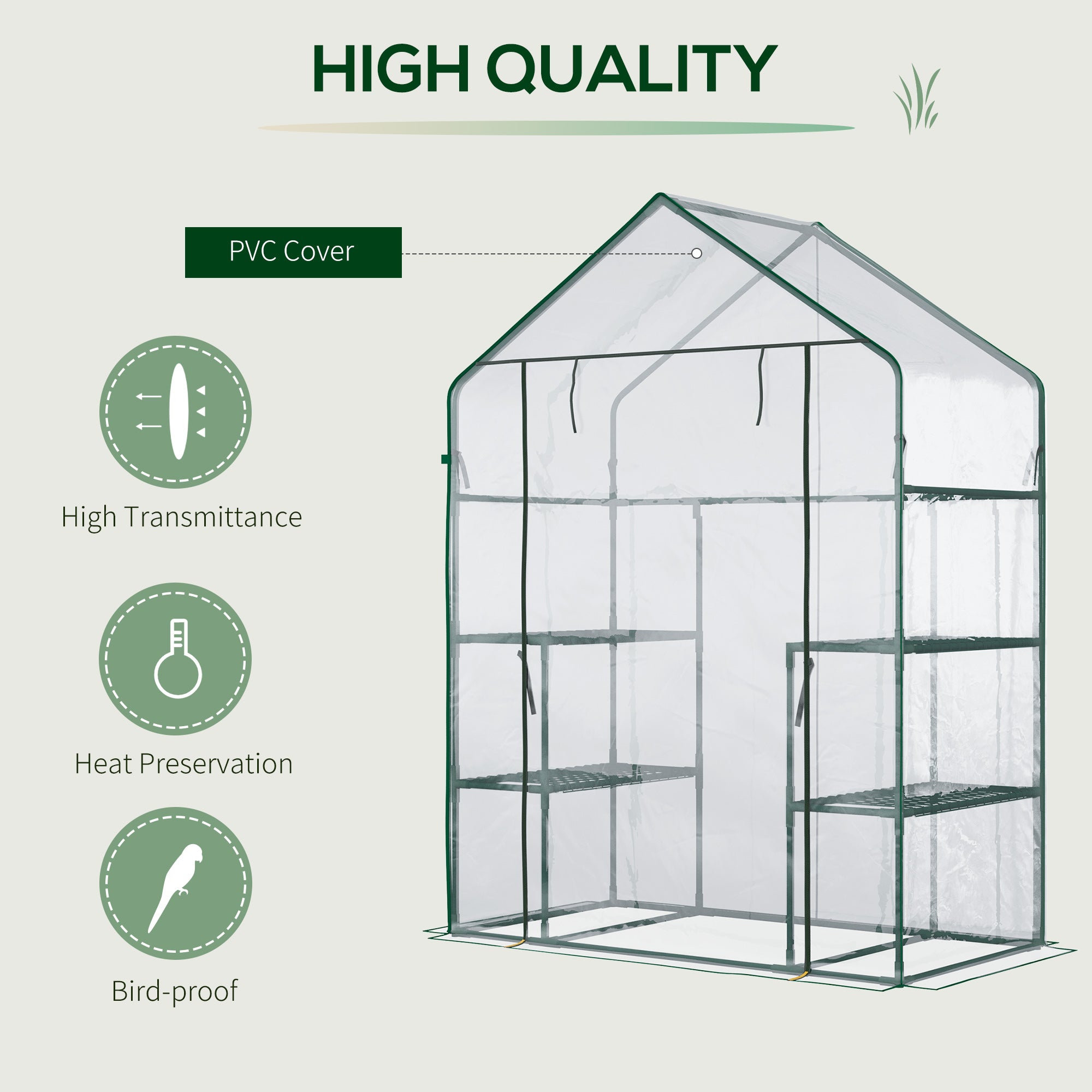 5' x 2.5' x 6.5' Mini Walk-in Greenhouse Kit, Portable Green House with 3 Tier Shelves, Roll-Up Door, and Weatherized Plastic Cover for Backyard Garden, Clear - Clear - Image 4