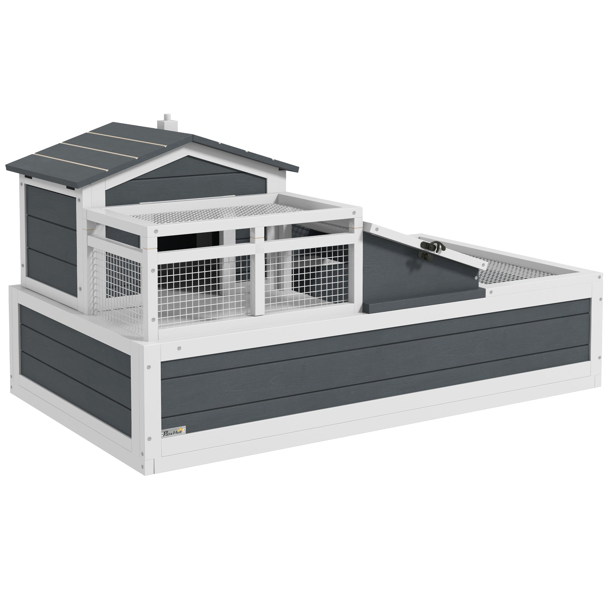 3-Room Tortoise Habitat House w/ Balcony & 2 Stories, 44" x 25.5" x 23", Gray - Gray
