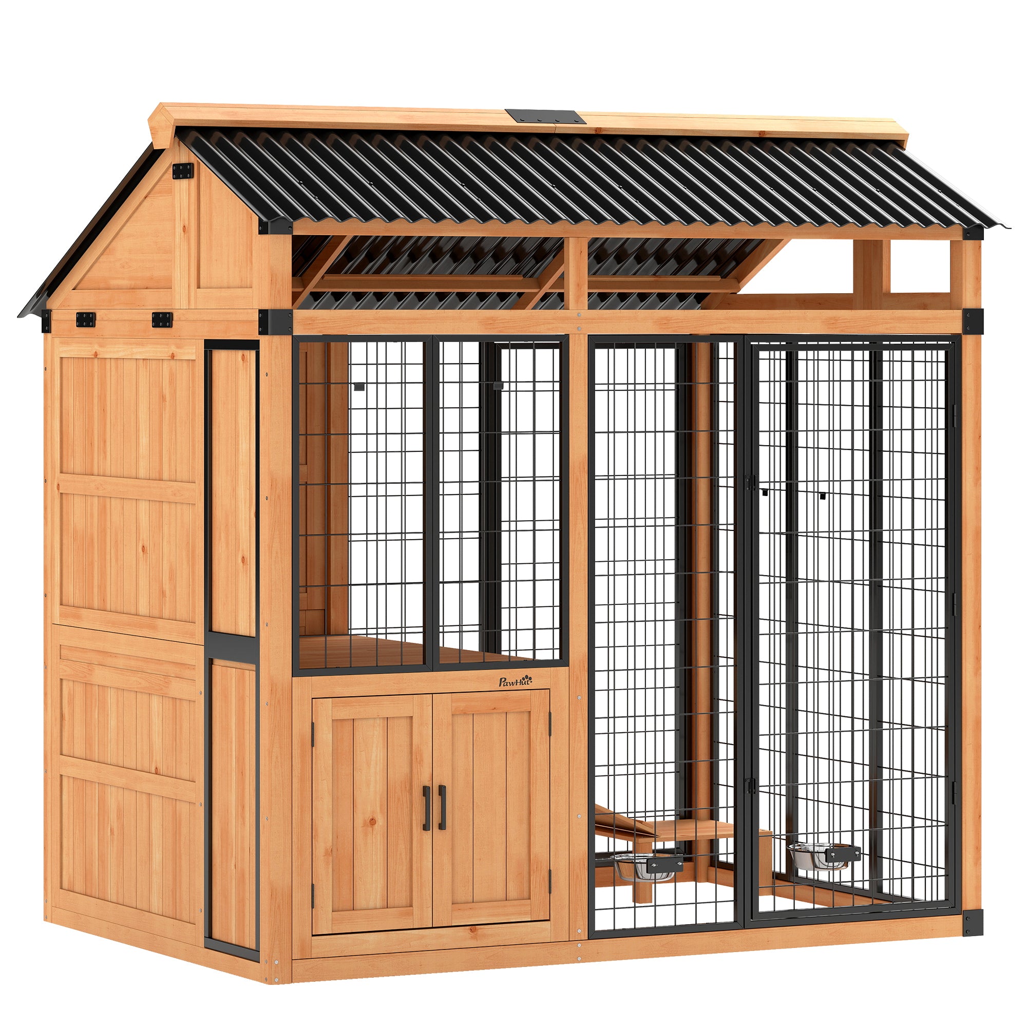 7' x 5' Extra Large Dog House, Wood Outdoor Dog Kennel with Platform, Storage Cabinet for Large Breeds, Yellow - Yellow