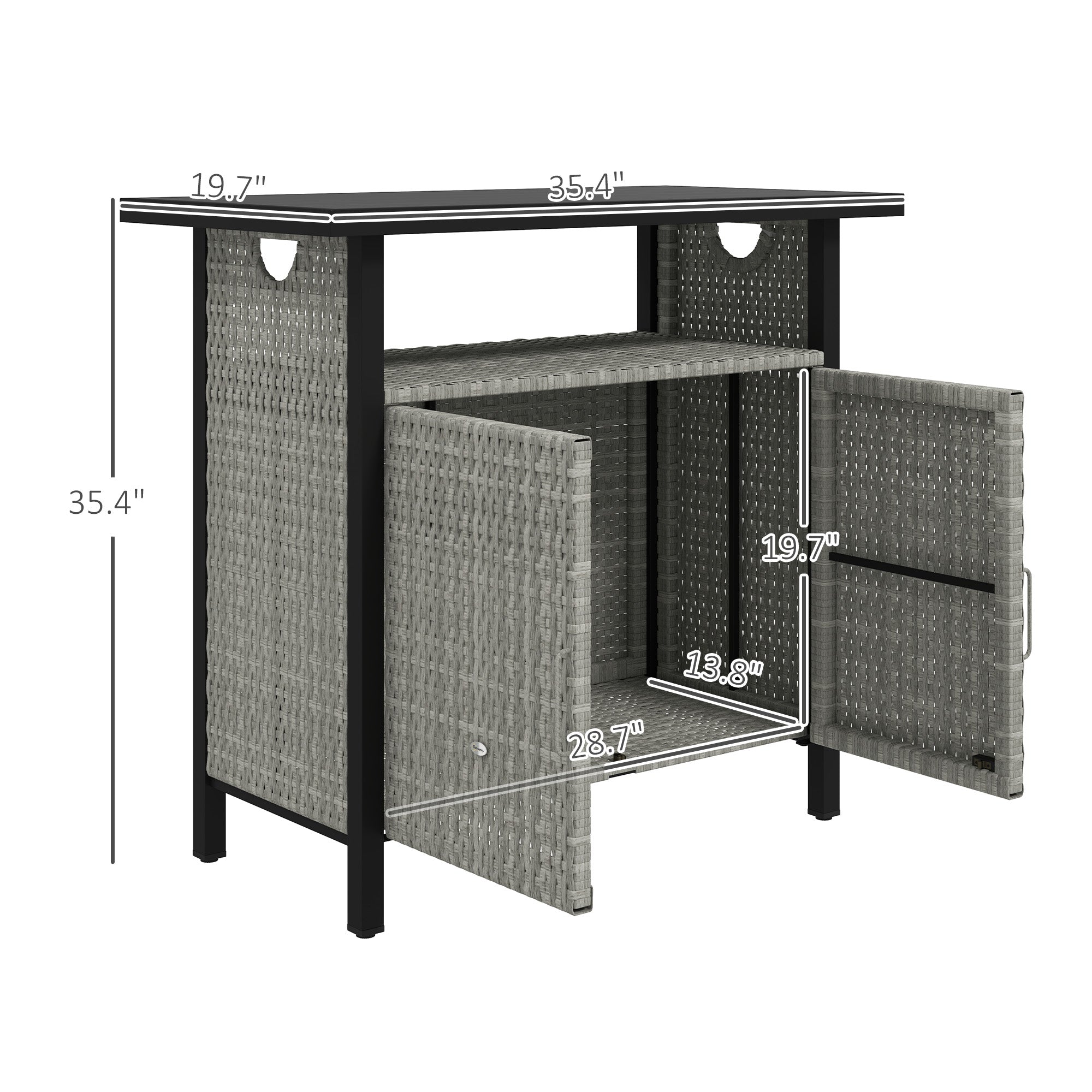 Outdoor Pool Towel Storage Cabinet Organizer, Outdoor Bar Table with Shelf and Cabinet, Pool Towel Holder Pool Valet with Weather-Resistant PE Rattan and Steel Frame, Gray - Gray - Image 3