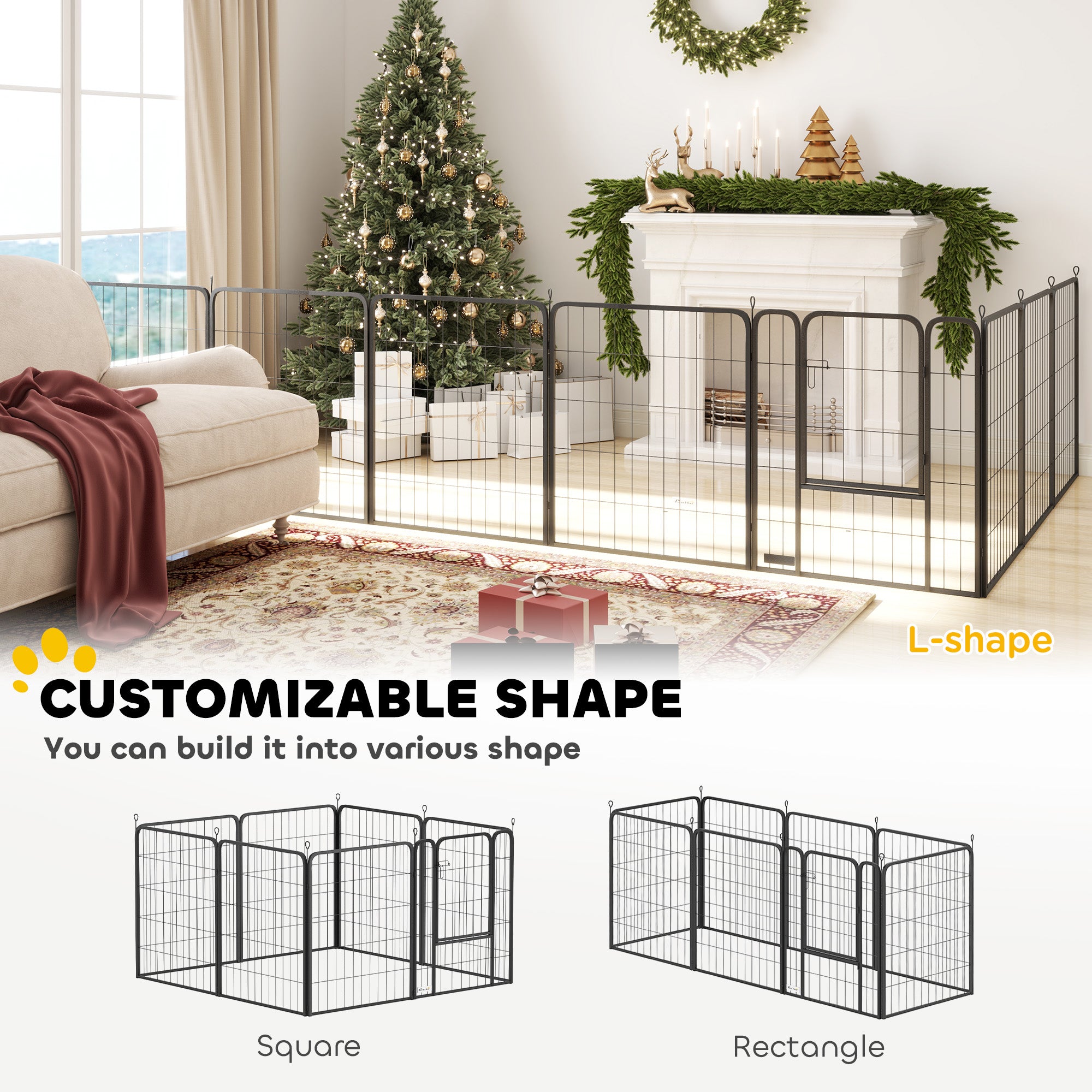 39 Inch Exercise Pen, Heavy Duty Dog Playpen, 8 Panel Metal Pet Fence for Medium and Large Dogs, Black - Black - Image 4
