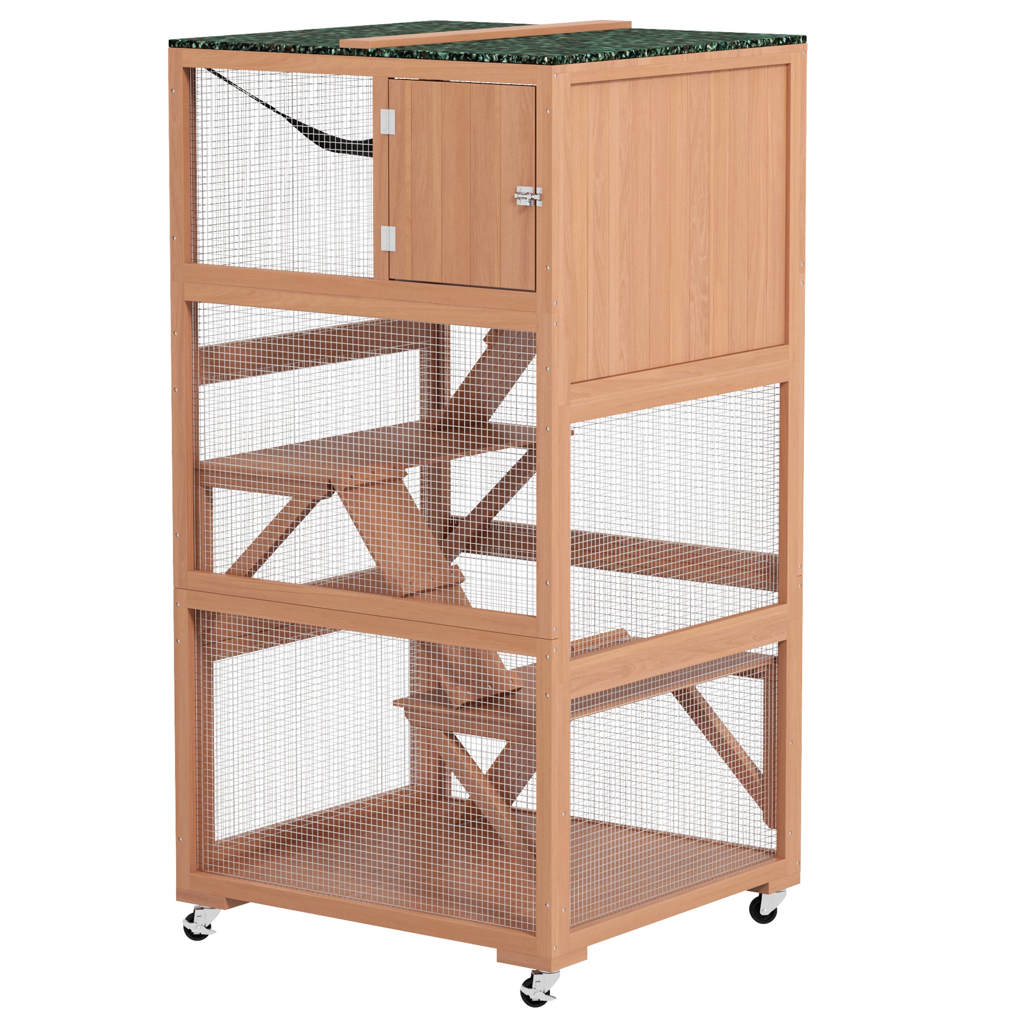 Catio, Outdoor Cat Enclosure House on Wheels with Hammock, Orange - Orange