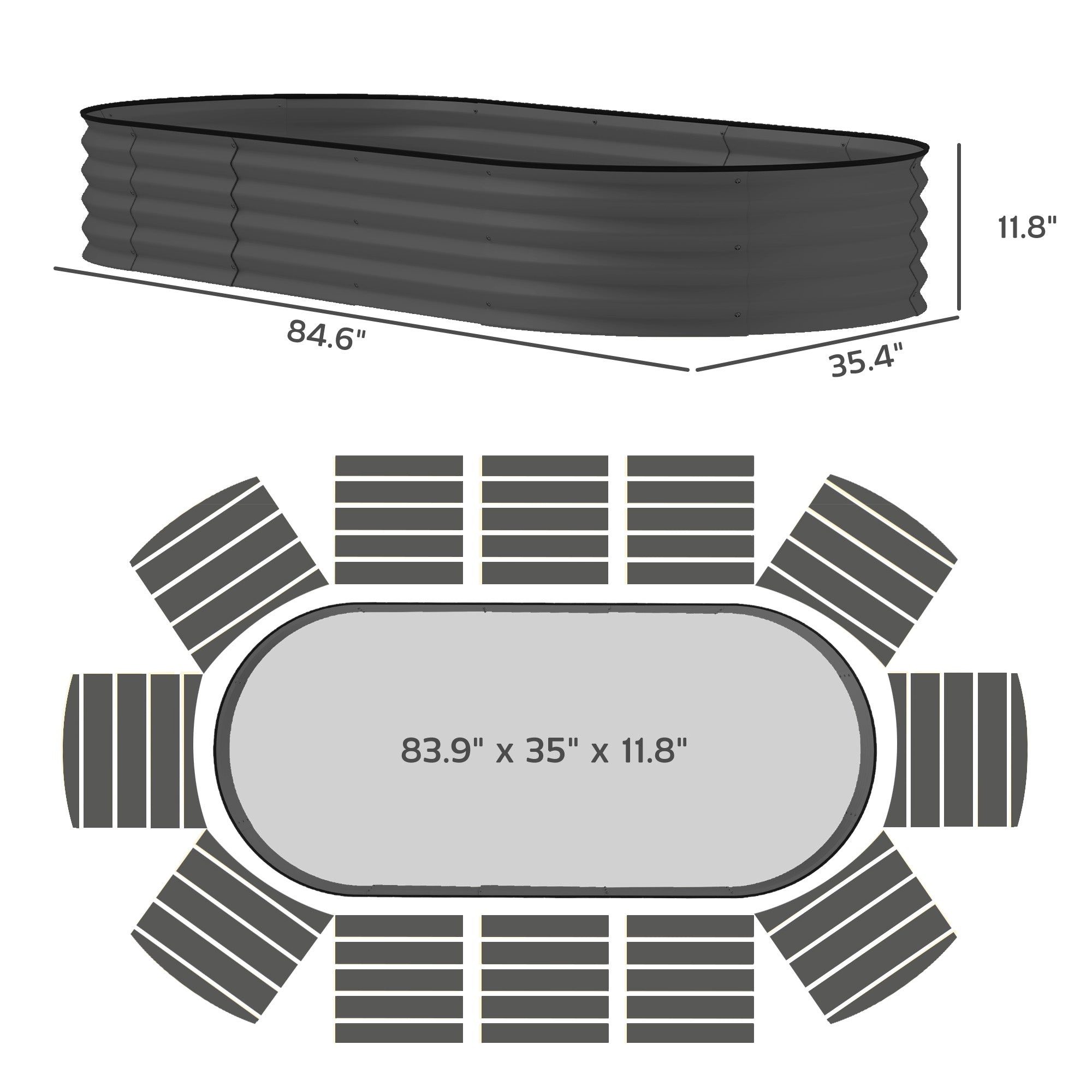 7' x 3' x 1' Raised Garden Bed Set, 2PCS Raised Beds for Gardening with Metal Plant Stakes, Dark Gray - Dark Gray - Image 3
