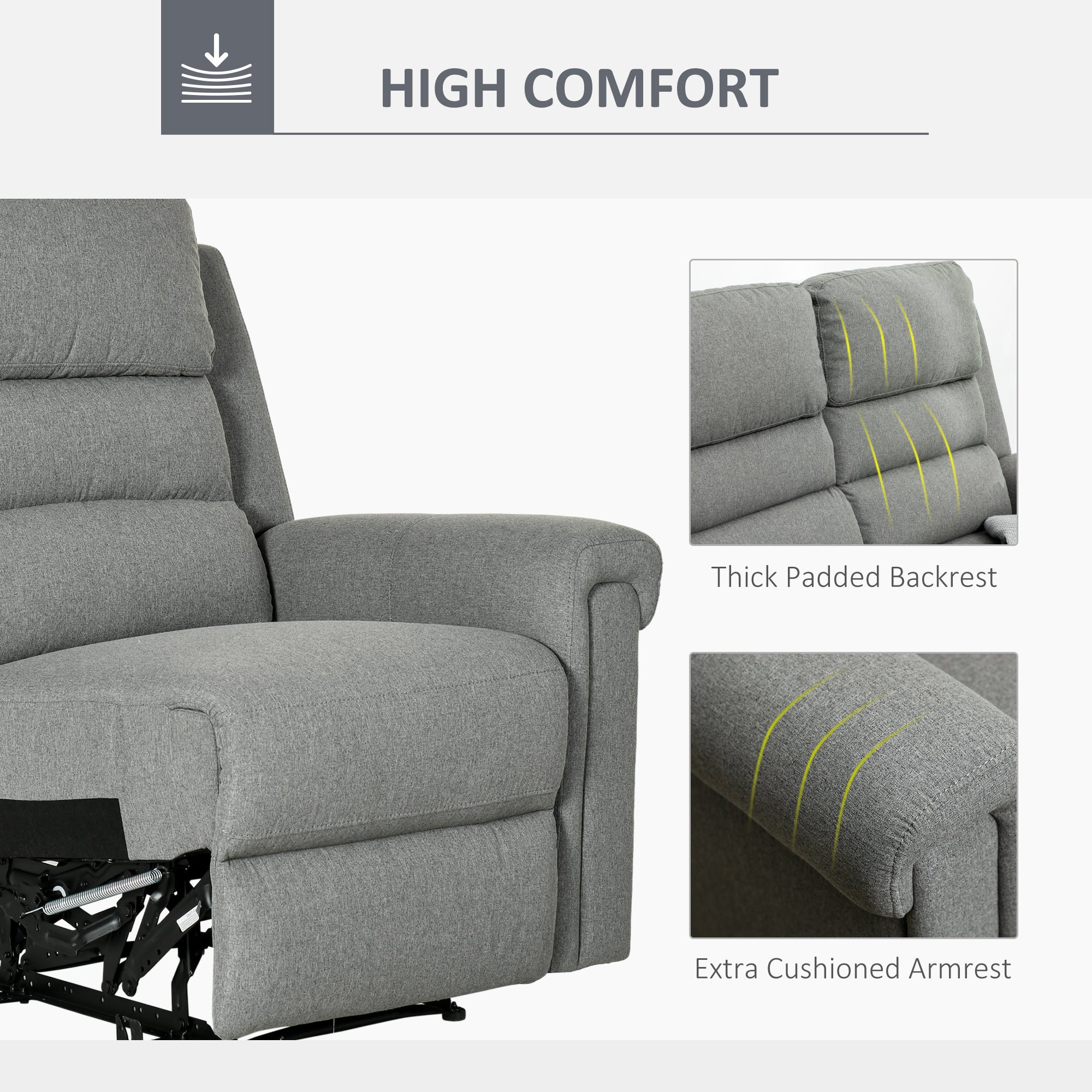 Fabric Reclining Sofa, 2 Seater Recliner Sofa with Manual Pull Tab, RV Couch, Home Seating, Gray