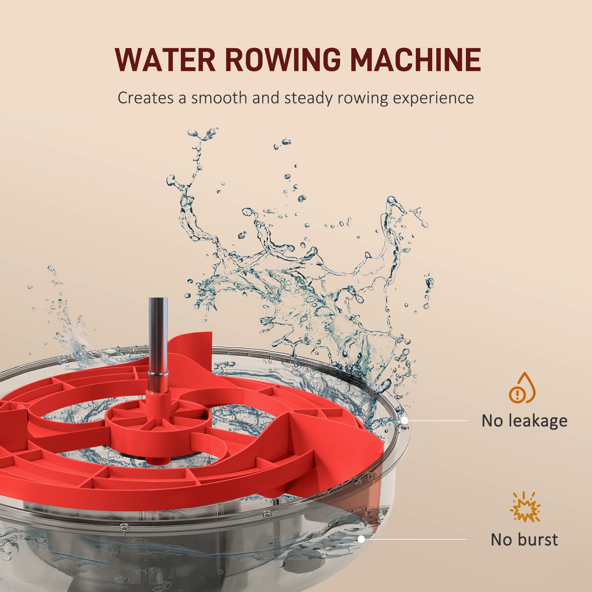 Foldable Rower Machine, Water Rowing Machine with Wheels, LCD Monitor and Tablet Holder for Cardio Training, Red