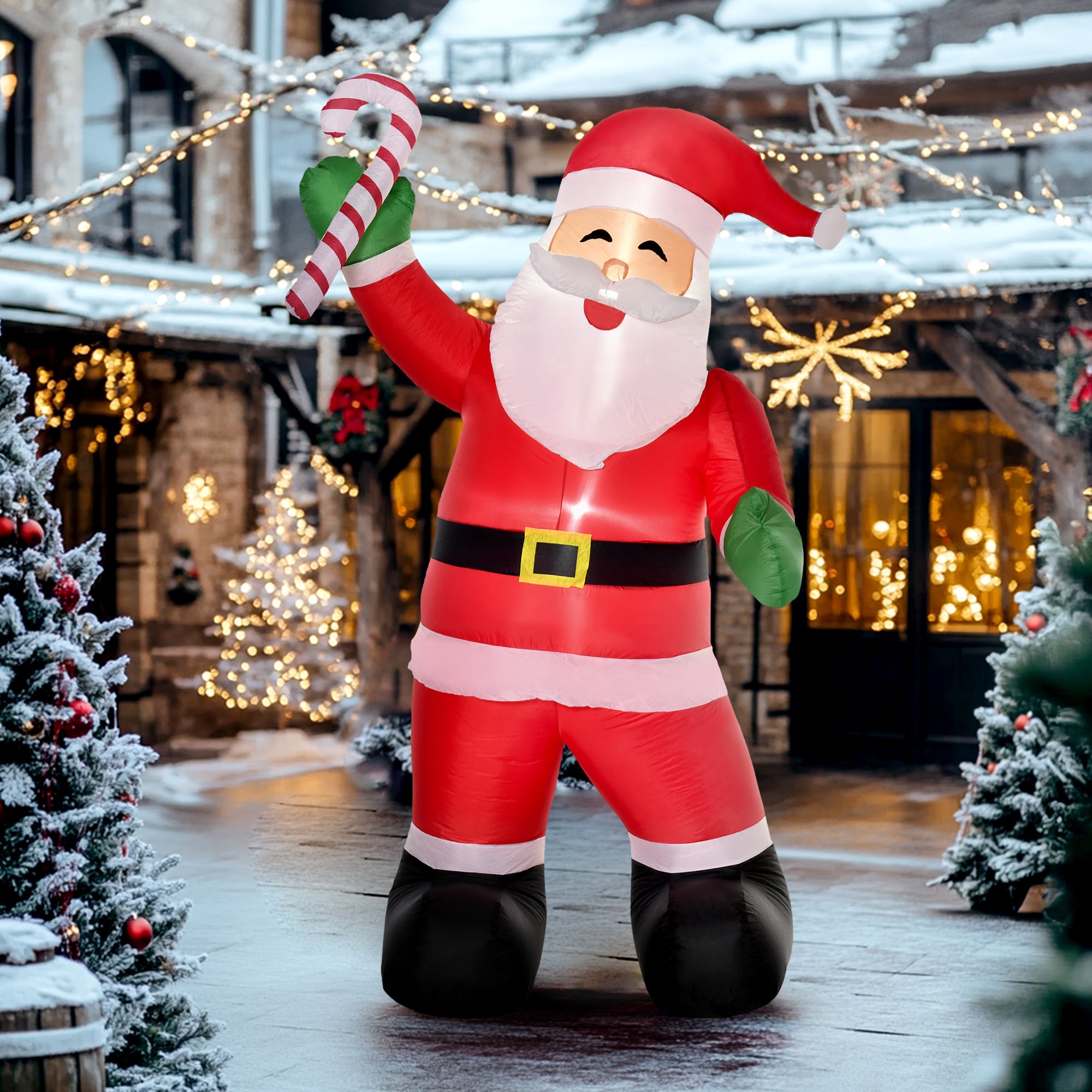 8' Christmas Inflatable Santa Claus with Candy Cane, Outdoor Blow-Up Yard Decoration with LED Lights Display