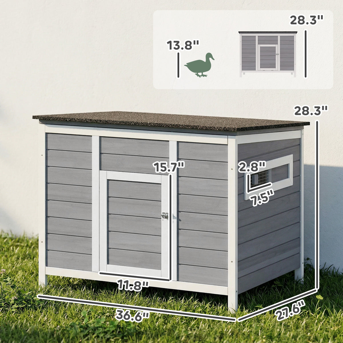 Duck Coop, Wooden Duck House Rabbit Hutch with Openable Roof, Removable Base, Elevated Legs, Ramp, Ventilated Windows