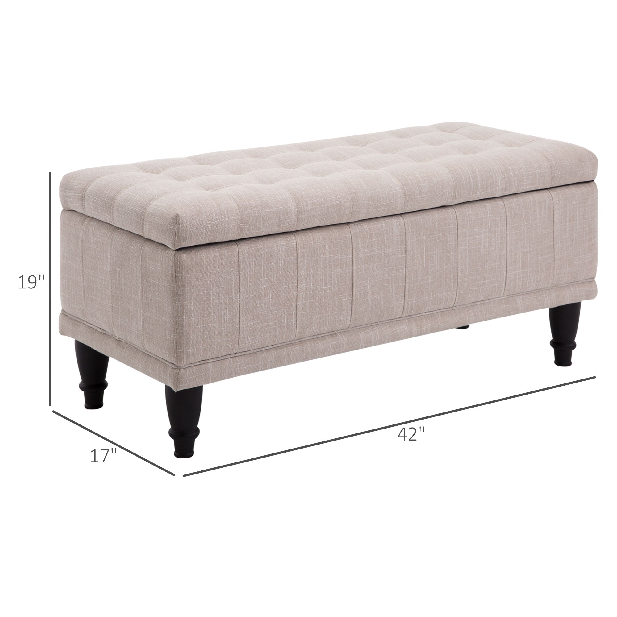 Storage Ottoman, Linen Fabric Button Tufted Storage Bench with Soft Close Lid for Living Room, Entryway or Bedroom, Beige
