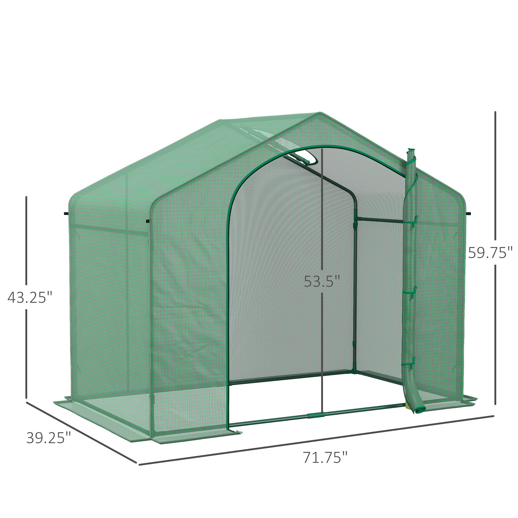 6' x 3' x 5' Portable Walk-in Greenhouse, PE Cover, Steel Frame Garden Hot House, Zipper Door, Top Vent for Flowers, Vegetables, Saplings, Tropical Plants, Green - Green - Image 3