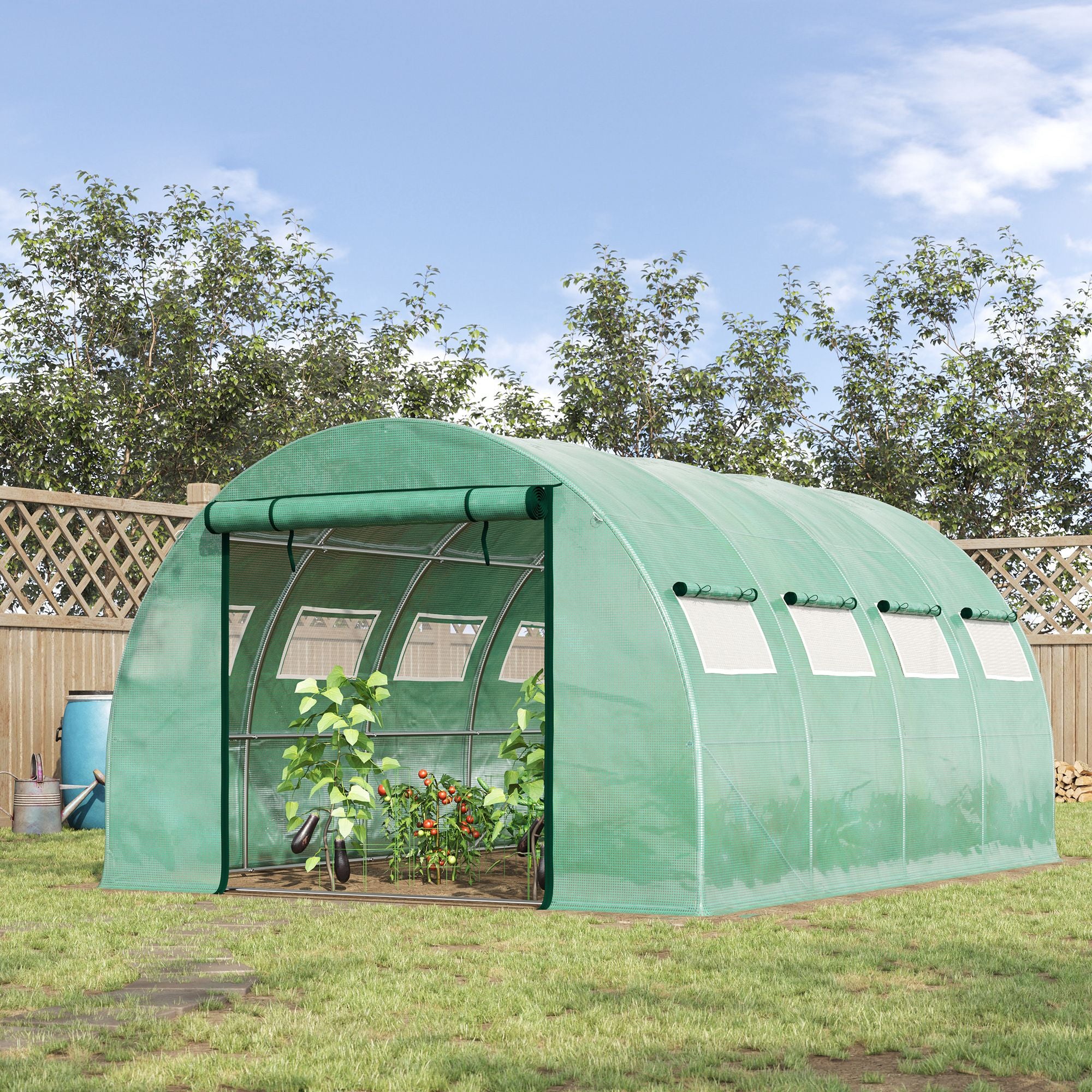 13' x 10' x 6.5' Walk-in Tunnel Greenhouse with 2 Zippered Mesh Doors & 10 Mesh Windows, Upgraded Gardening Plant Hot House with Galvanized Steel Hoops, Green - Green - Image 2