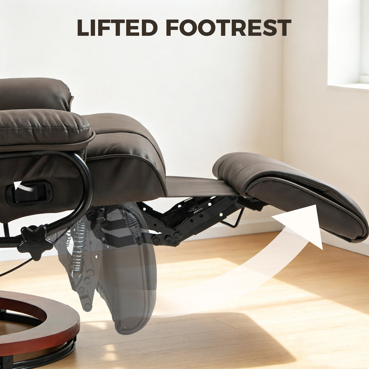 Modern RV Recliner Chair, PU Leather Swivel Recliner Armchair with Footrest for Living Room, Brown