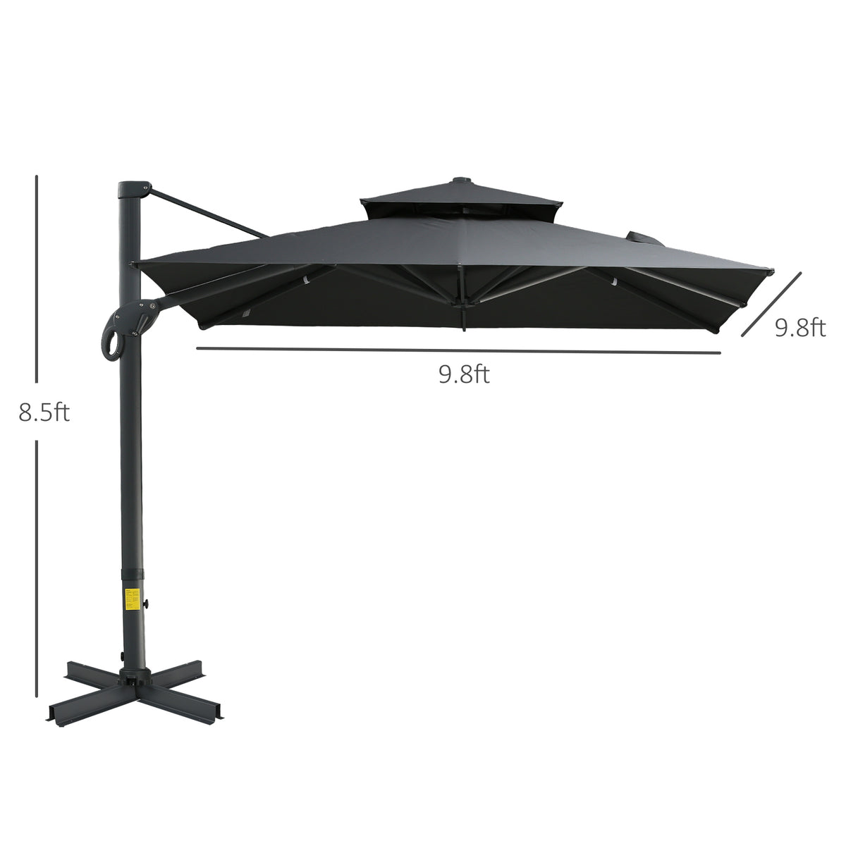 10ft Offset Patio Umbrella, Hanging Cantilever Umbrella, Square Shape, Aluminum Cross Base, Tilt, 360-Degree Rotation, Gray