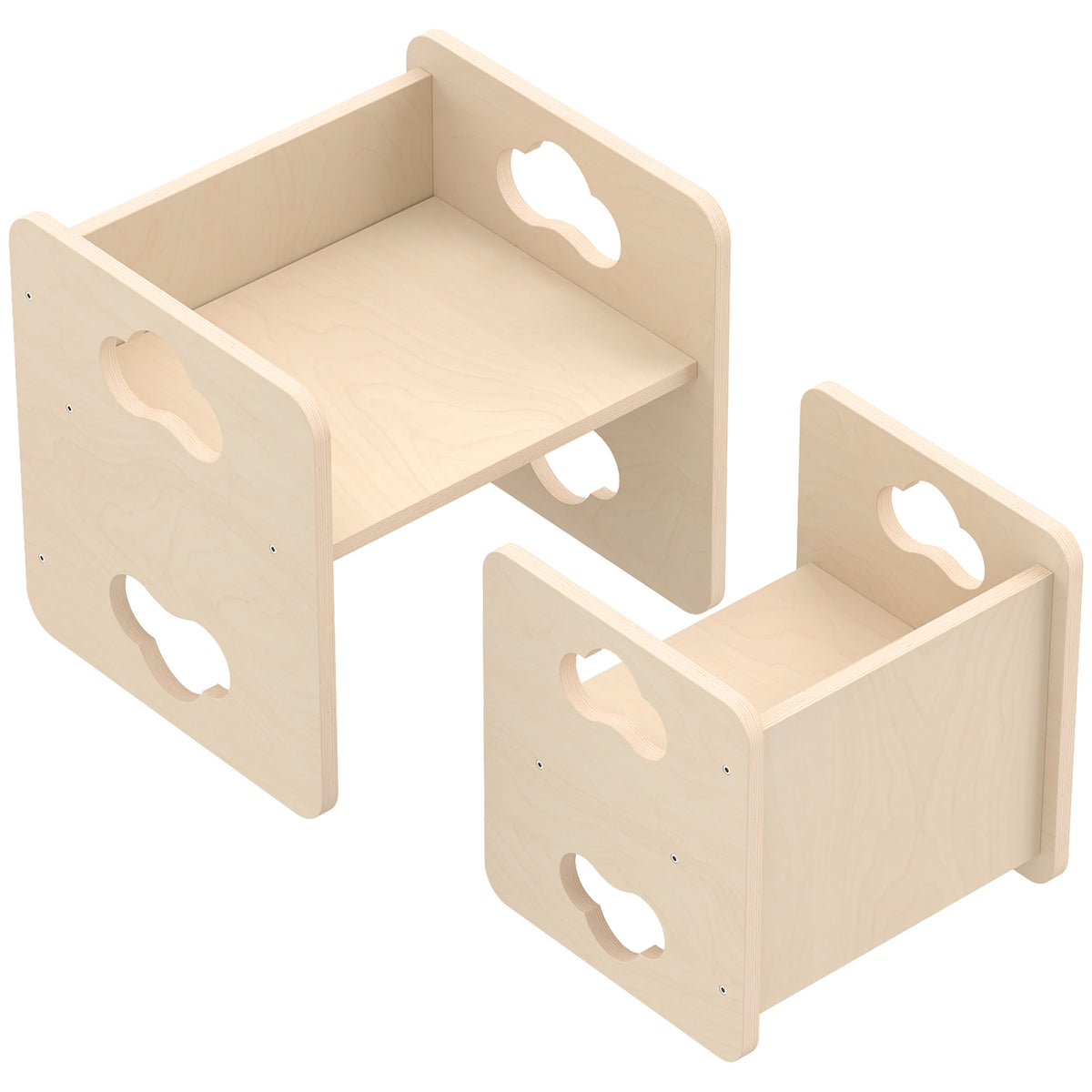 Montessori Kids Table and Chair Set with 3-Level Heights for 18-36 Months Toddlers, Learning, Play and Mealtime, Natural