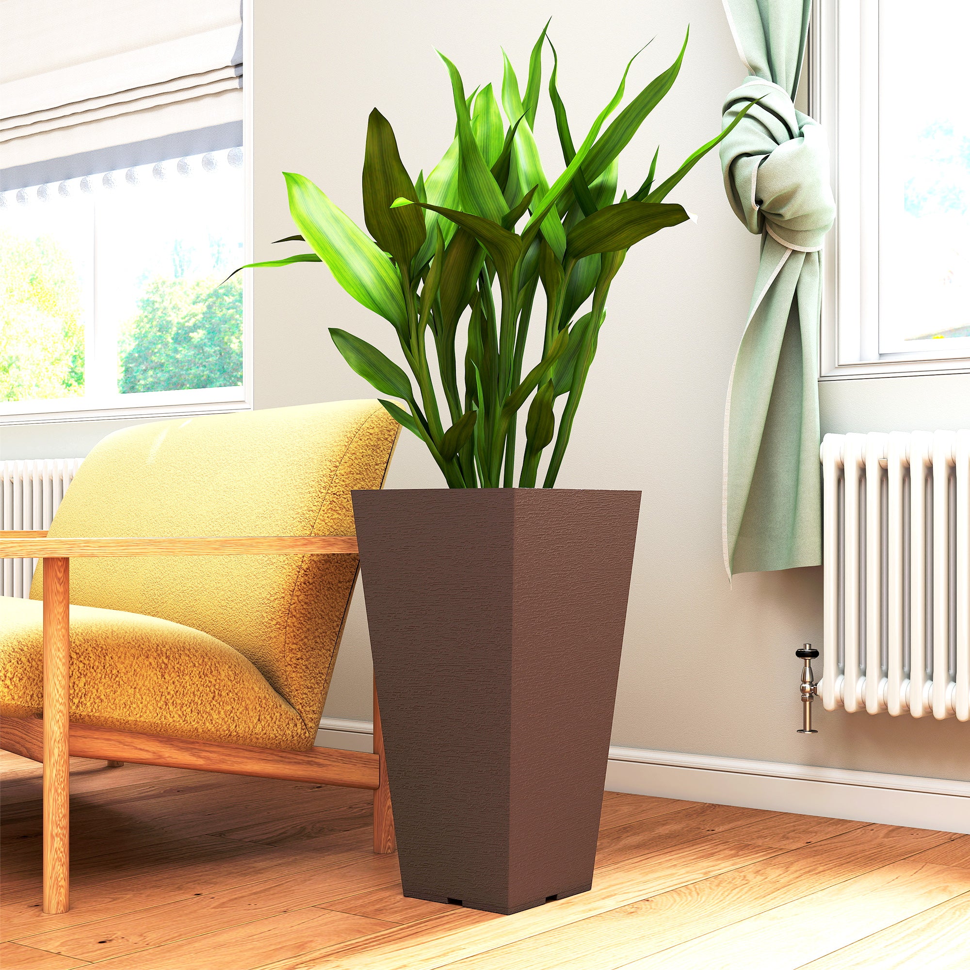 23 Inch Tall Planters for Outdoor Plants, Set of 2 Plastic Flower Pots, for Front Door Patio Garden Use, Brown - Brown - Image 7