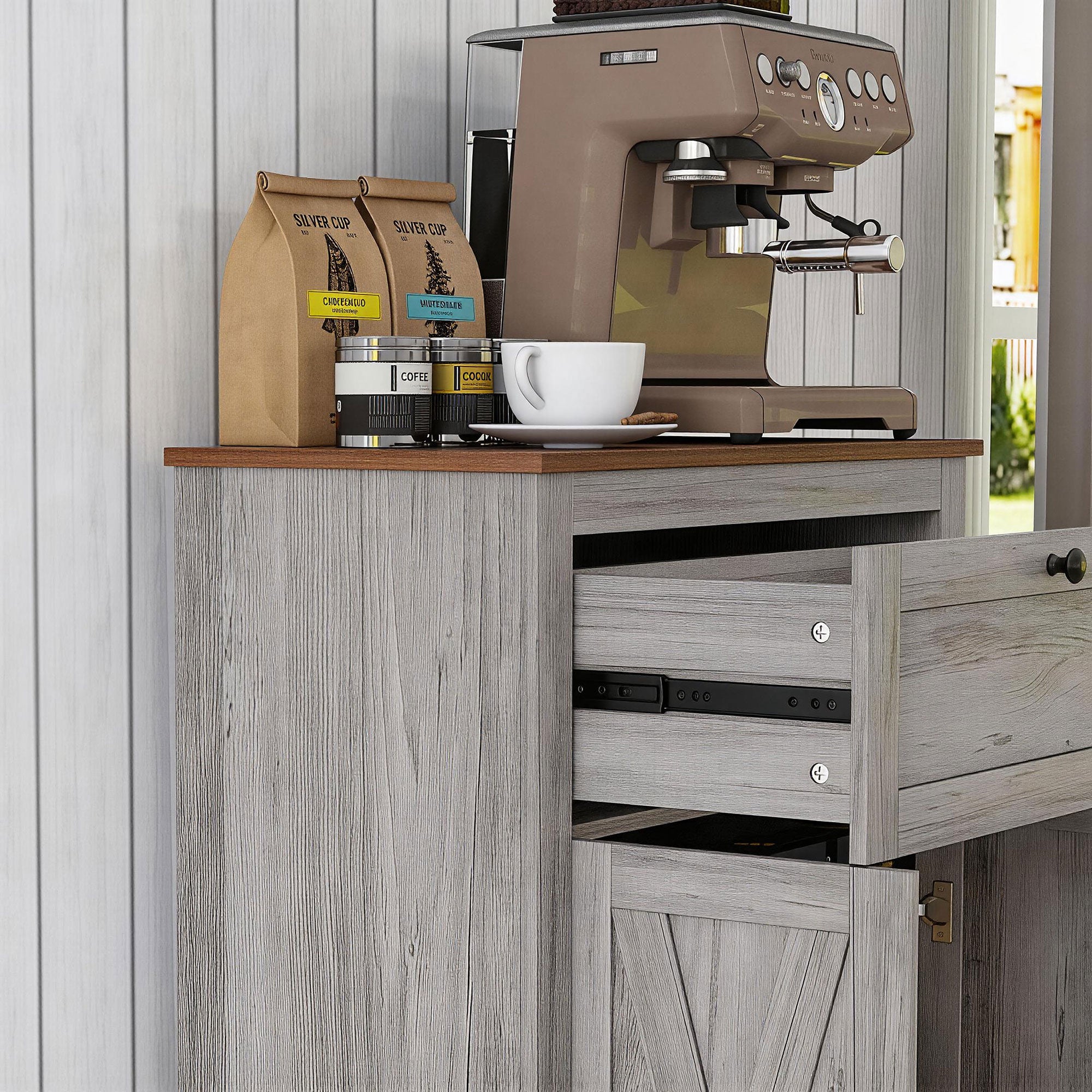 Farmhouse Sideboard Storage Cabinet with Doors and Drawer for Kitchen, Living room, 23.5"x11.75"x34.5", Light Gray