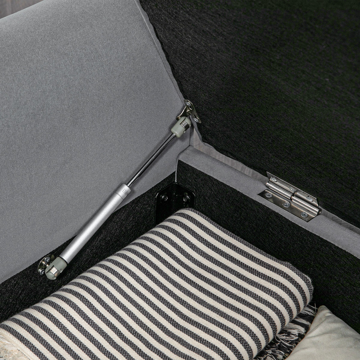 50 Inches Storage Ottoman, End of Bed Bench with Rolled Arms, Wood Legs, Button Tufted Storage Bench, Charcoal Gray