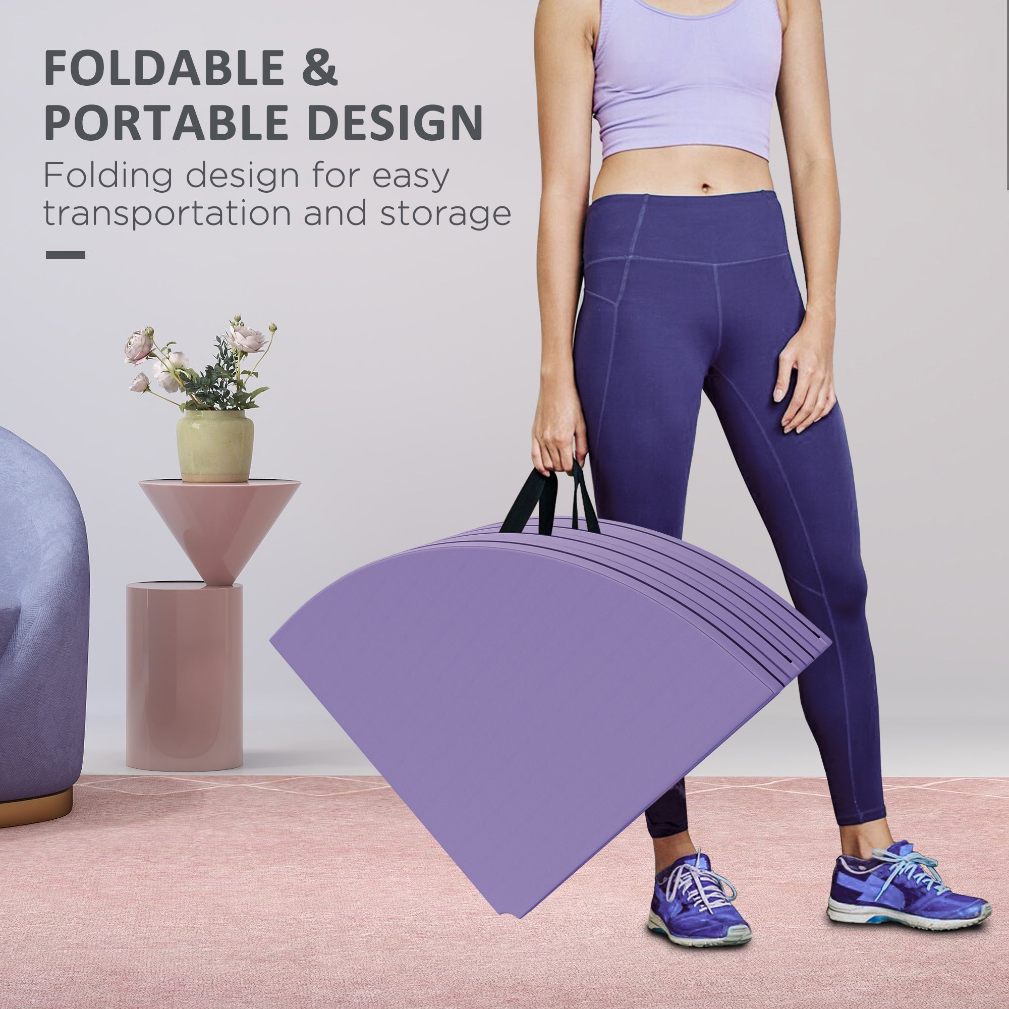 Foldable Crash Mat, Pole Padding with Carrying Handles and EPE Foam for Dance Training and Exercise, Purple