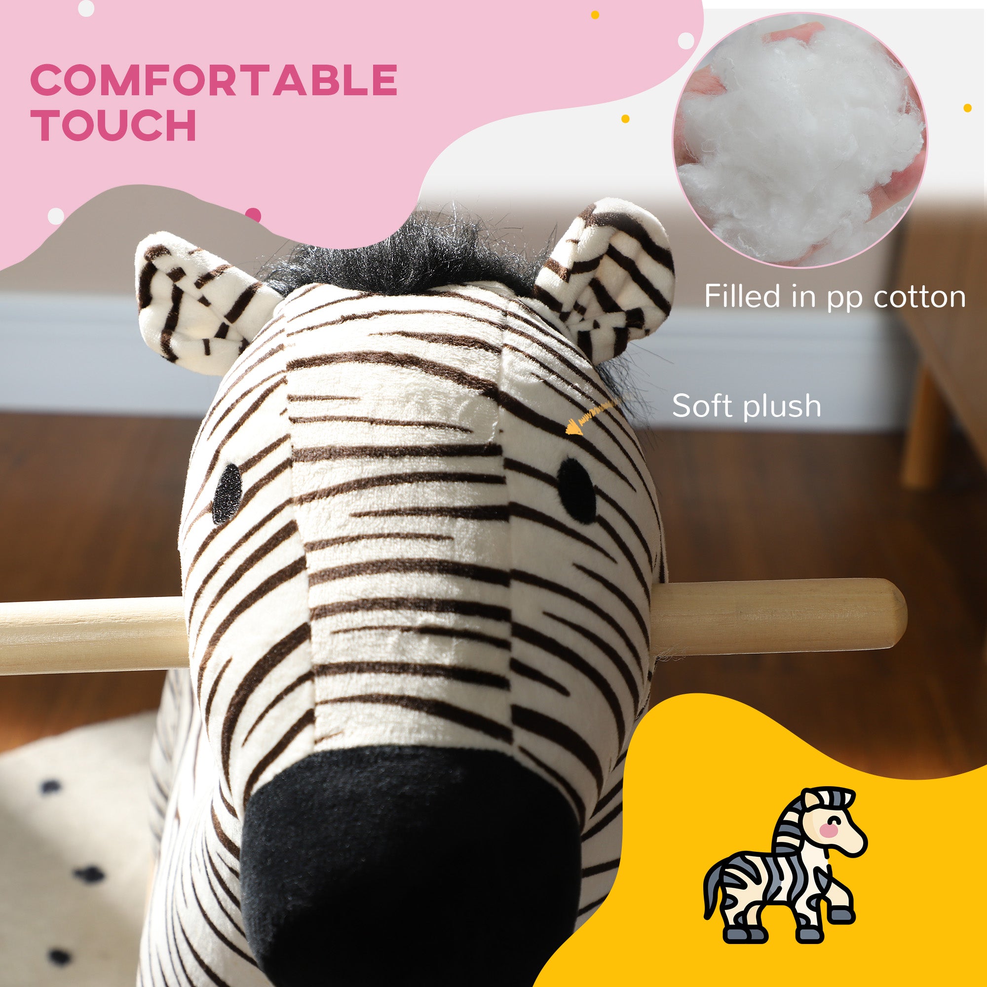 Zebra Shaped Kids Rocking Horse with Realistic Sound for 2-4 Years, Black