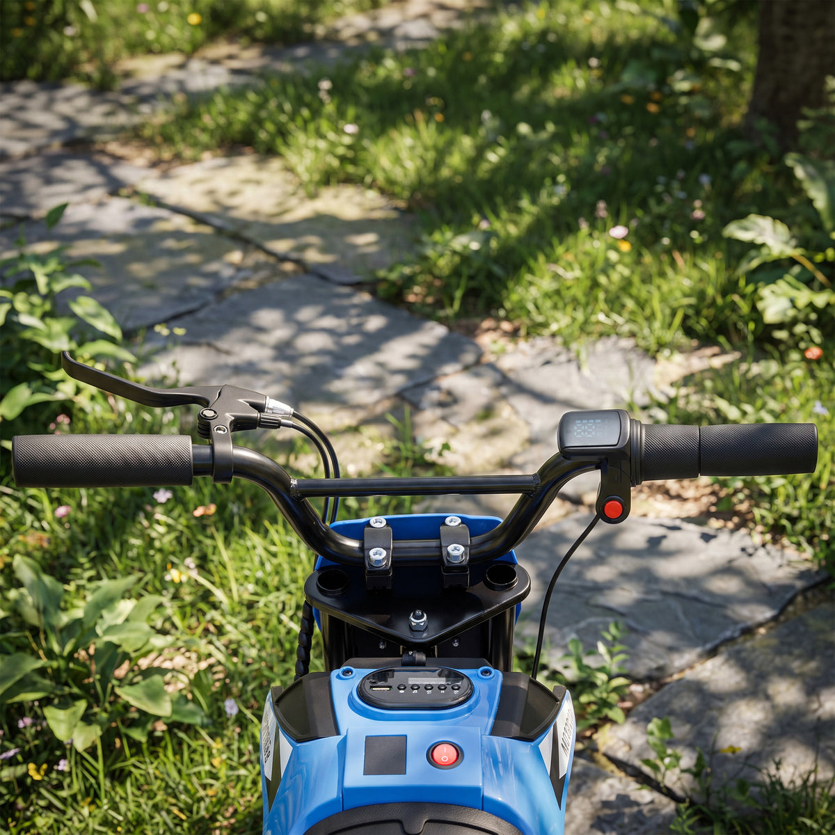 24V Kids Electric Motorcycle with 180W Brushless Motor, Suspension, Soft Start, 12" Rubber Tires for 6+ Years, Blue