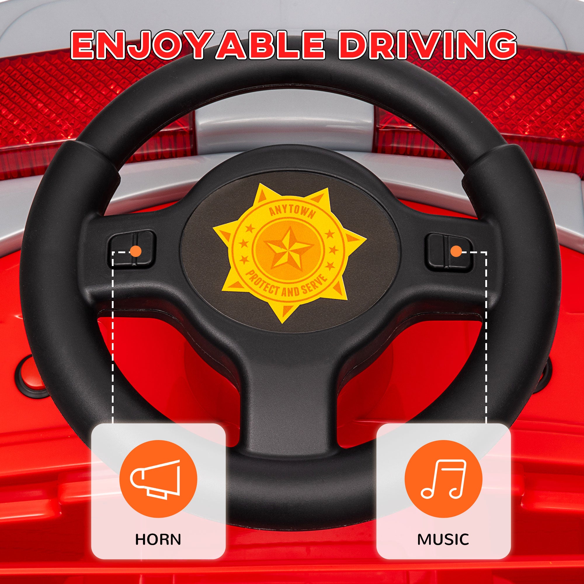 12V Ride on Fire Truck with Siren, Flashing Lights Fire Extinguisher, Soft Start, Horn Music, Red