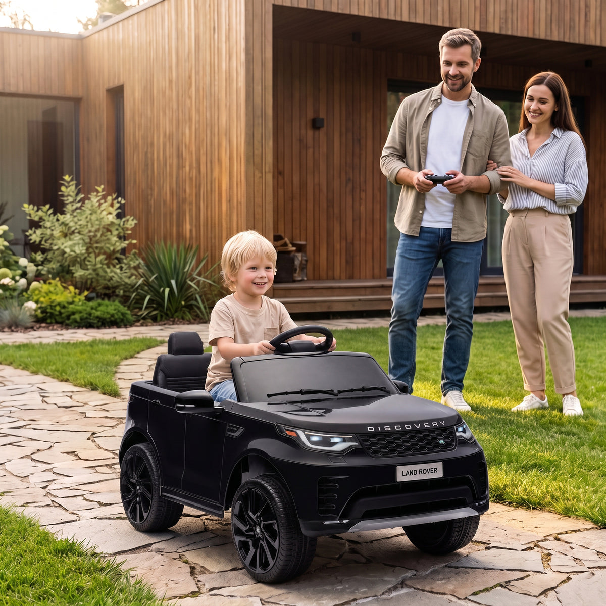 12V Electric Car for Kids, Licensed Land Rover Ride on Car with Parent Remote, Soft Start, 4 Wheel Suspension, Black