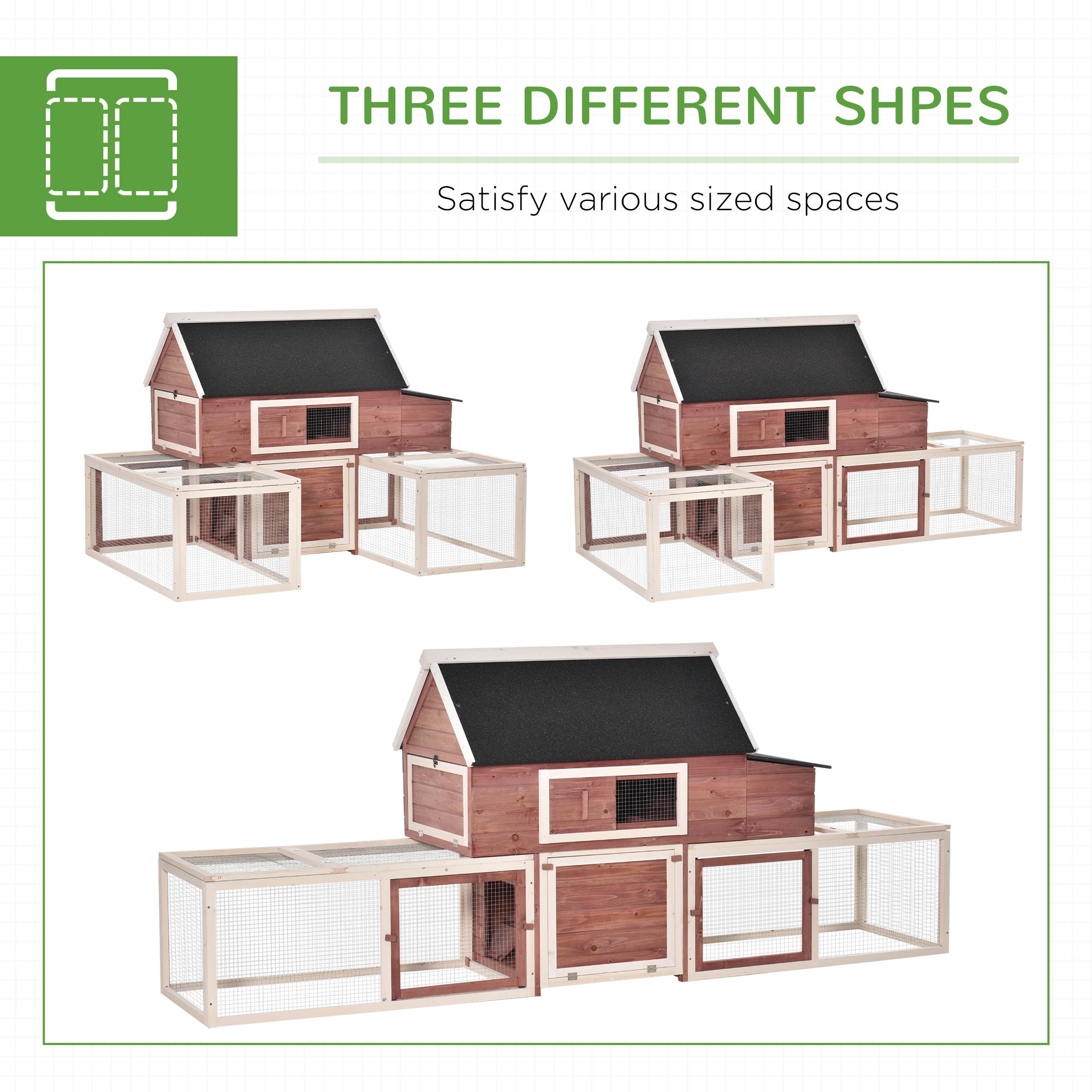Wooden Chicken Coop, Outdoor Chicken Cage Poultry Hen House with Nesting Box, Double Runs, Asphalt Roof, Ramp - Reddish Brown and White - Image 5