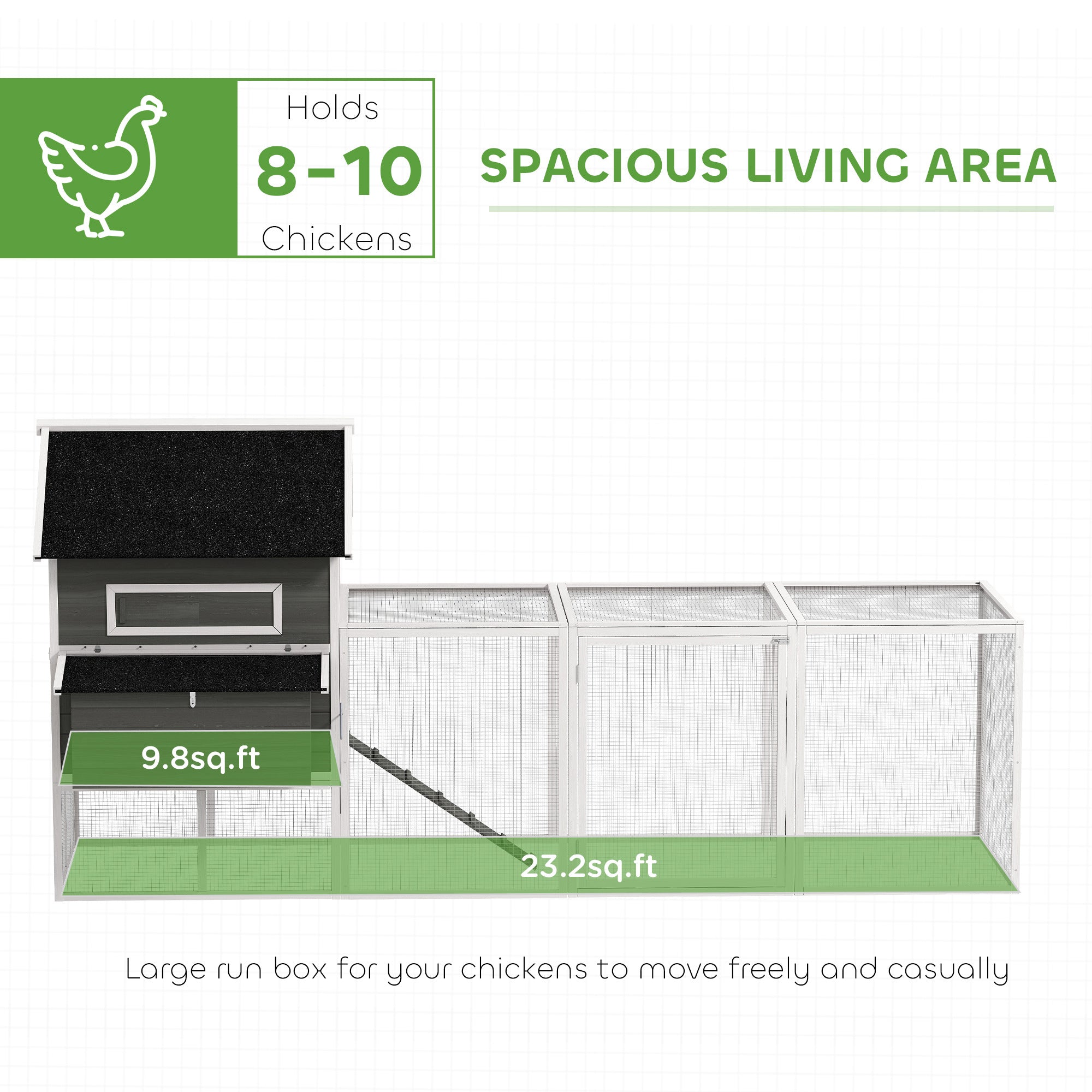 137" Wooden Chicken Coop for 8-10 Chickens, Backyard, Dark Gray - Dark Gray - Image 4