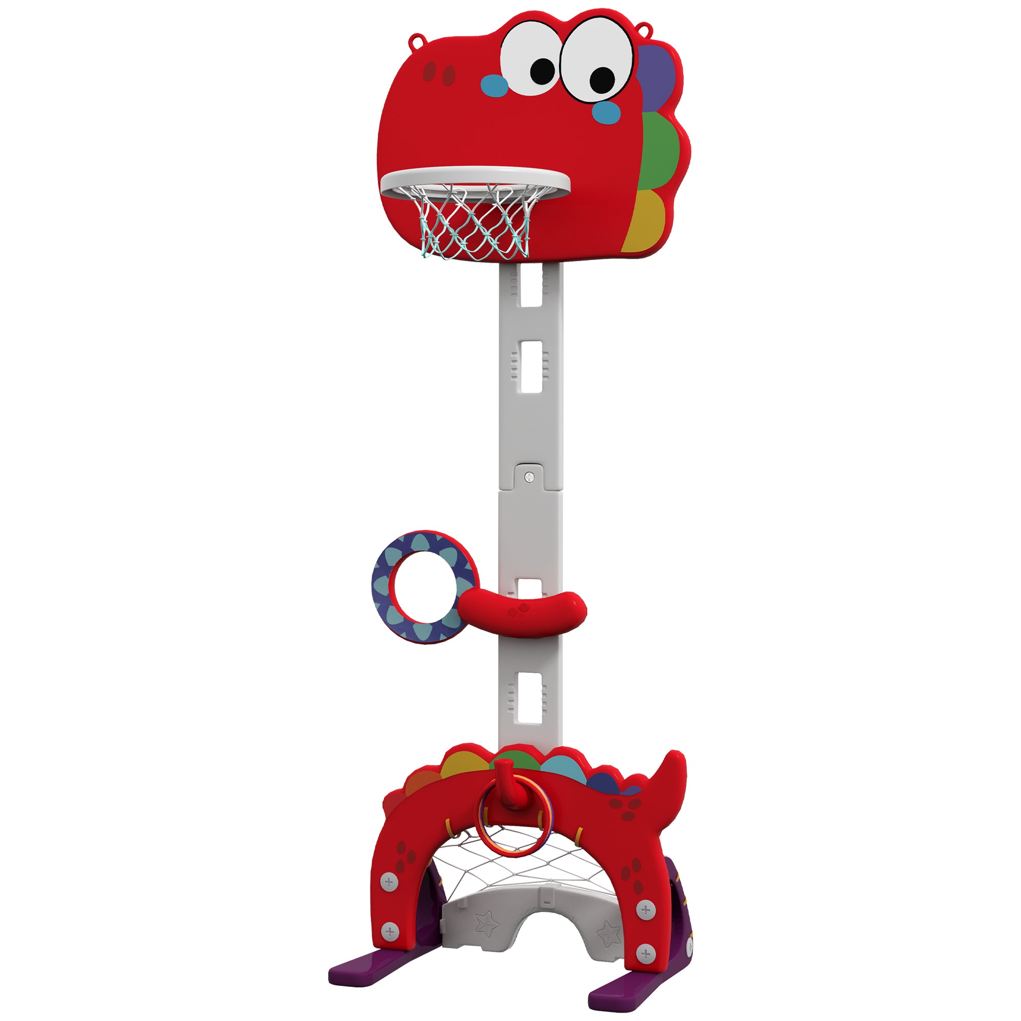 Adjustable Height 4.4-5 ft Kids Basketball Hoop, 5 in 1 Design, for Indoor Use, Red