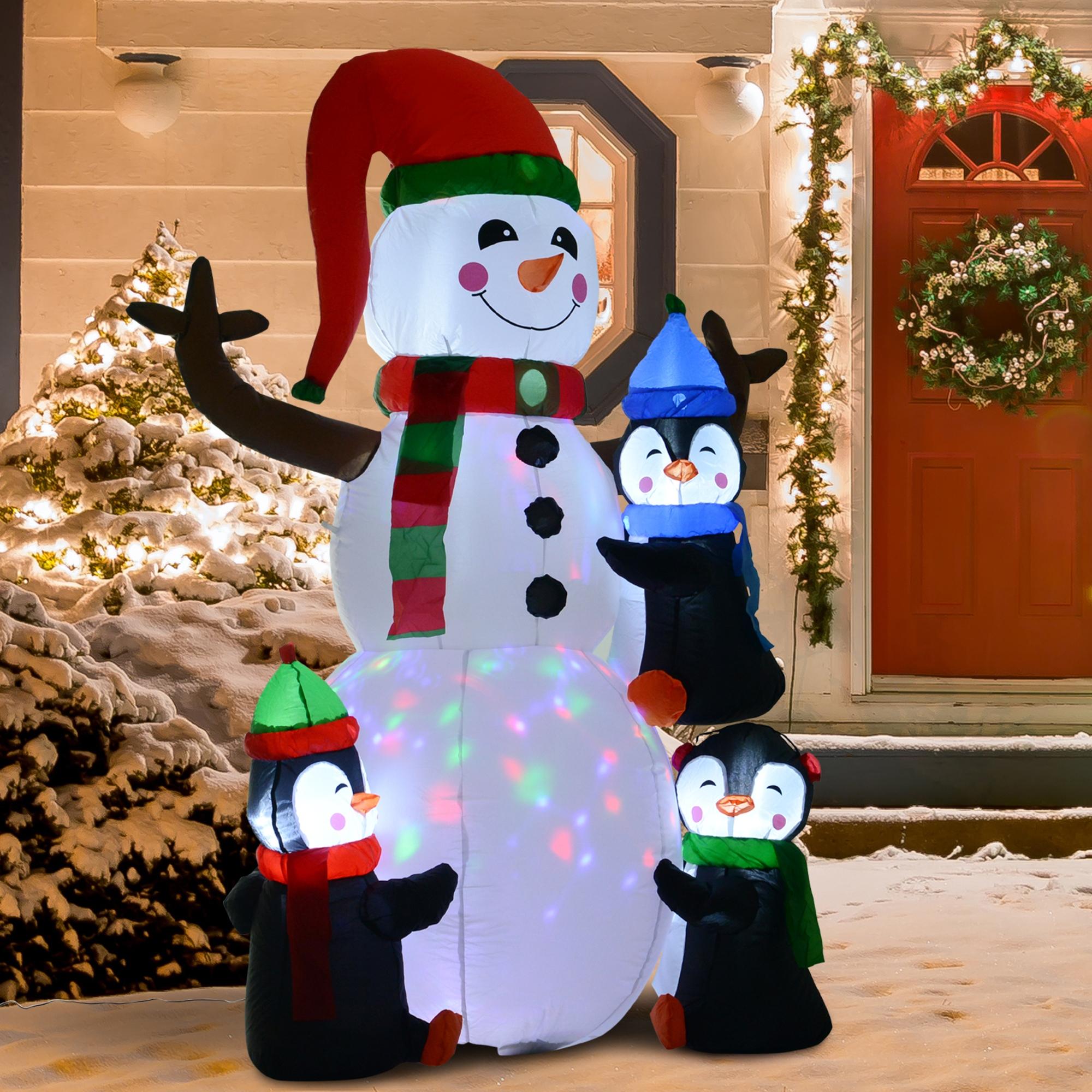 6' Christmas Inflatables Outdoor Decorations Snowman with Penguins, Blow-Up Yard Christmas Decor with LED Rotating Colorful Light