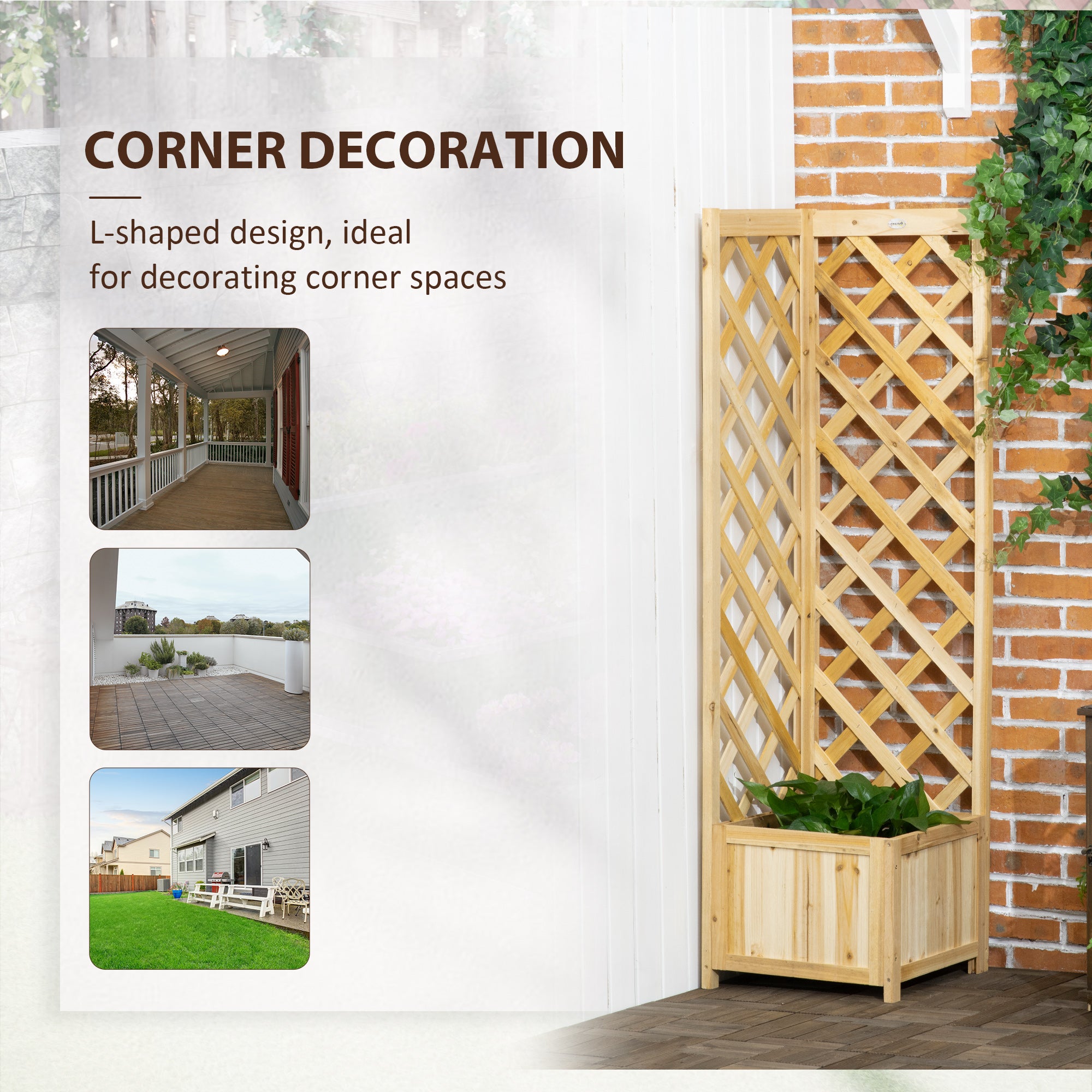 Wooden Raised Garden Bed, Planter with Trellis for Vine Climbing and Vegetables, Herbs and Flowers Growing, Natural - Natural Wood - Image 6