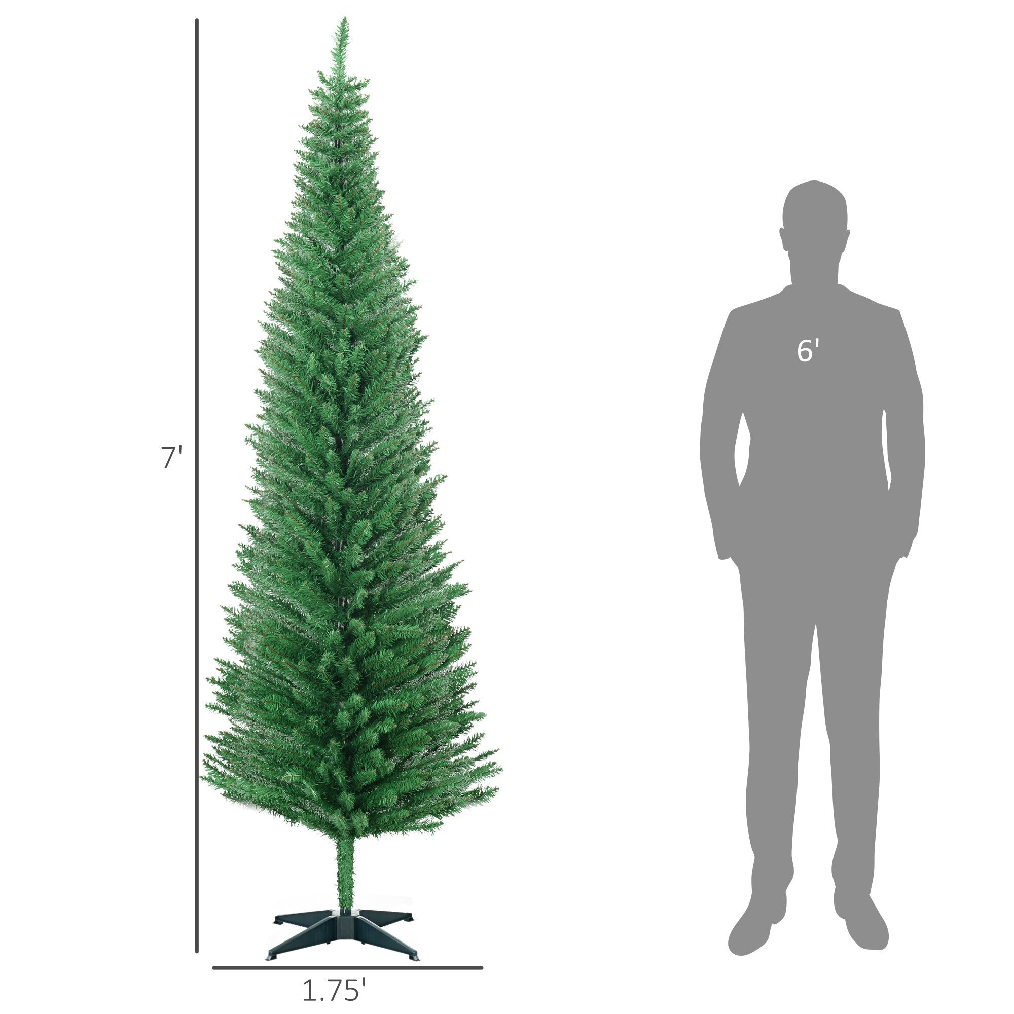 7ft Unlit Pencil Artificial Christmas Tree with Realistic Branches and 499 Tips, Plastic Base, Light Green