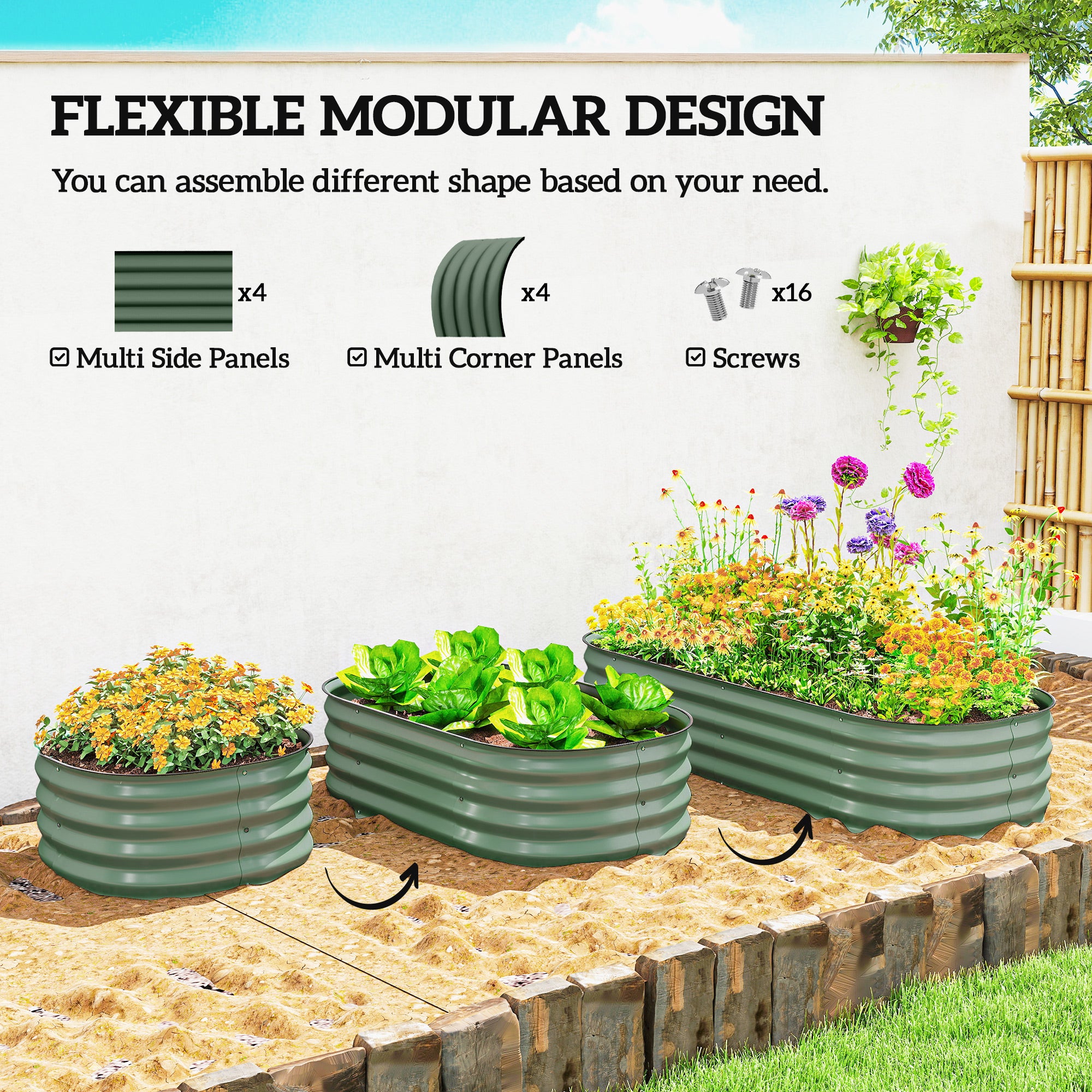 4.9' x 2' x 1' Galvanized Raised Garden Bed Kit, Metal Planter Box with Safety Edging, Green - Green - Image 4
