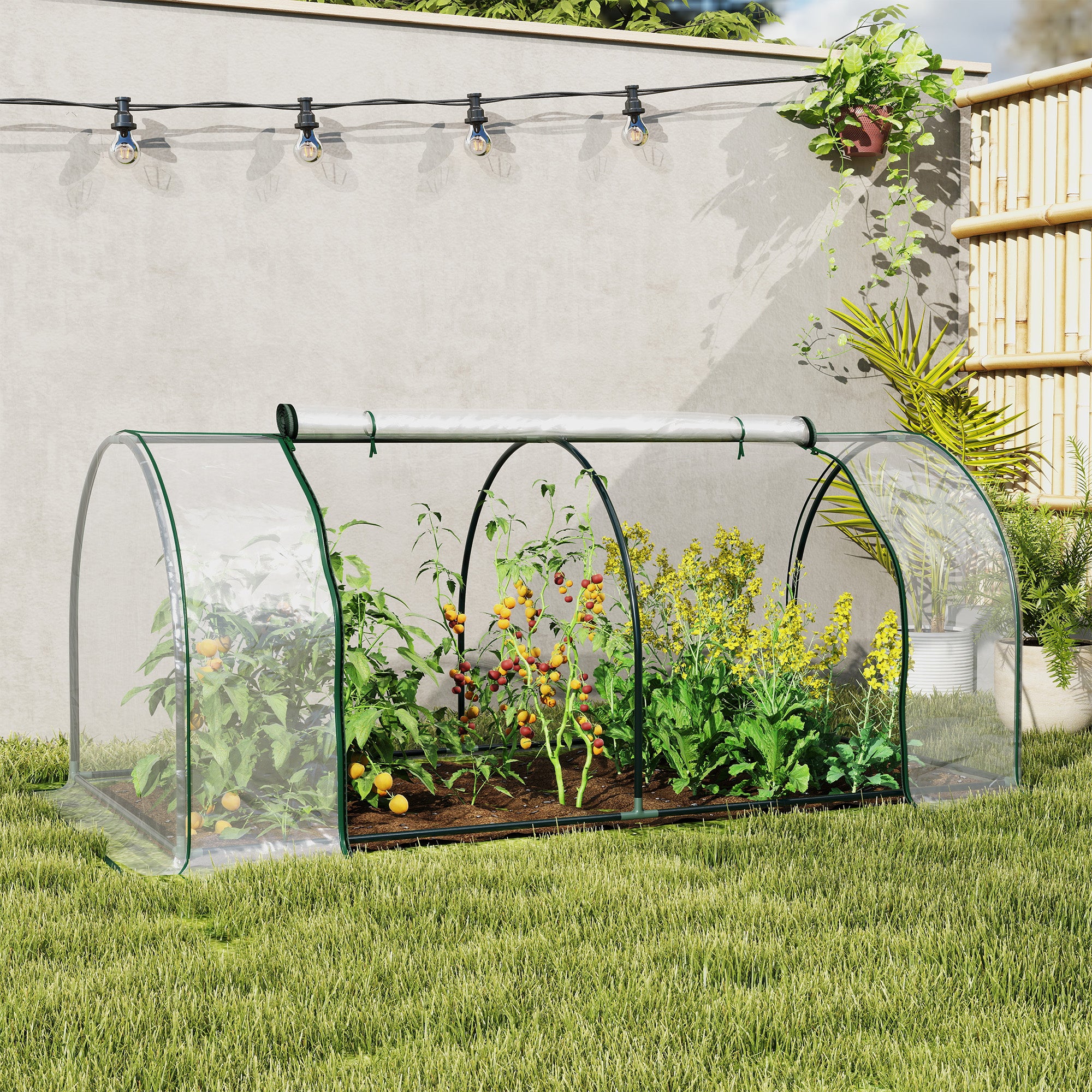 7' L x 3' W x 2.5' H Portable Tunnel Greenhouse for Outdoor Garden Hot House with 4 Zippered Doors, PVC Cover - Clear - Image 2