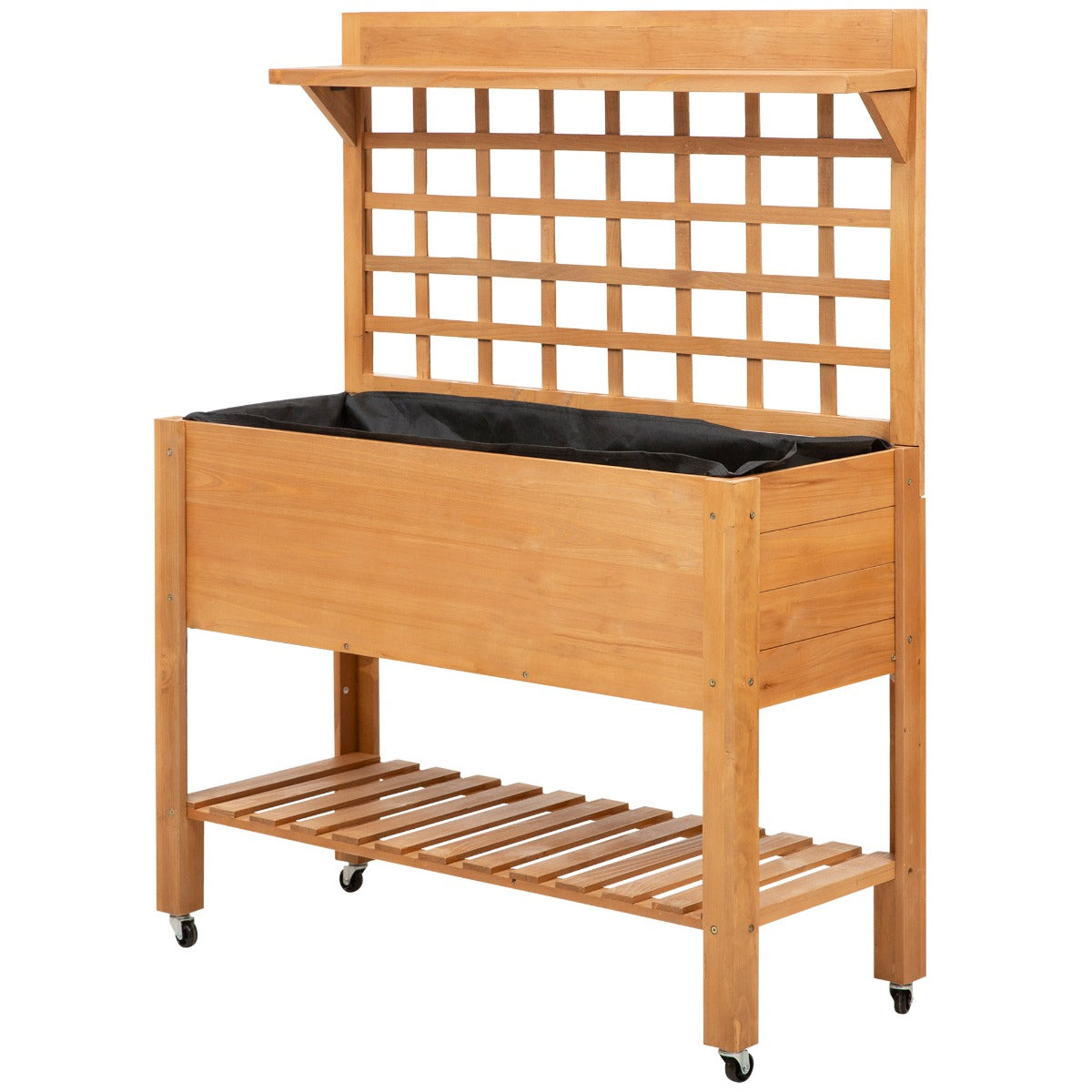 41"x18"x53" Elevated Garden Raised Bed with Shelf and Wheels Solid Wood Planter Flower Herb Boxes for Vegetables Flower Outdoor/Indoor - Brown - Brown