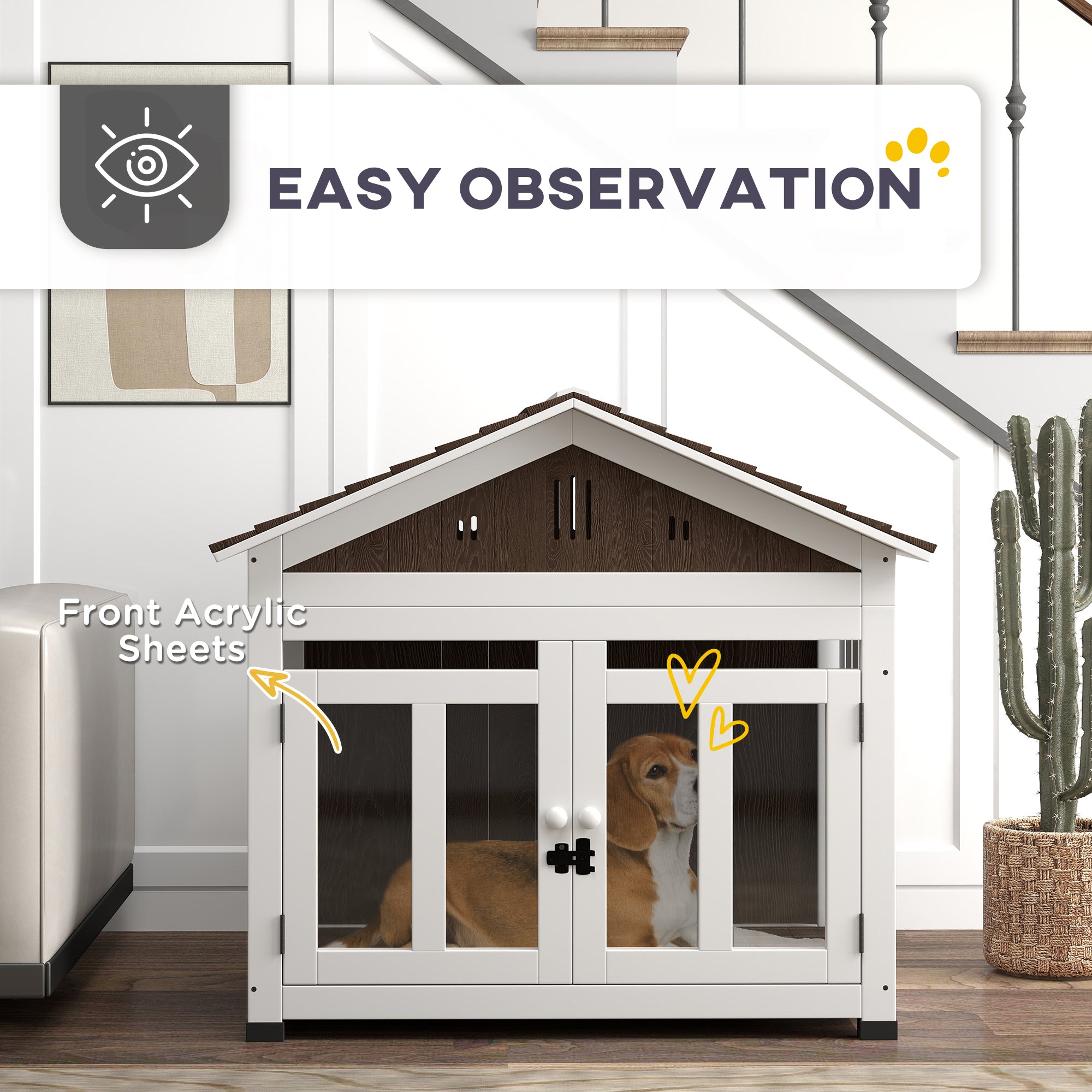 40"L Wooden Dog House Outdoor Indoor for Small, Medium, Large Dogs, with Air Vents & Elevated Removable Floor - Brown - Image 6
