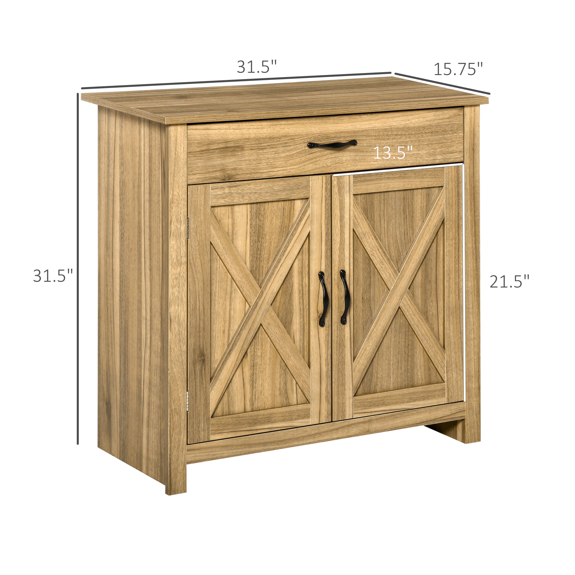 Farmhouse Sideboard Buffet Cabinet, Barn Door Coffee Bar Cabinet with Drawer and Adjustable Shelf for Kitchen, Living Room, Entryway, Natural Wood Effect