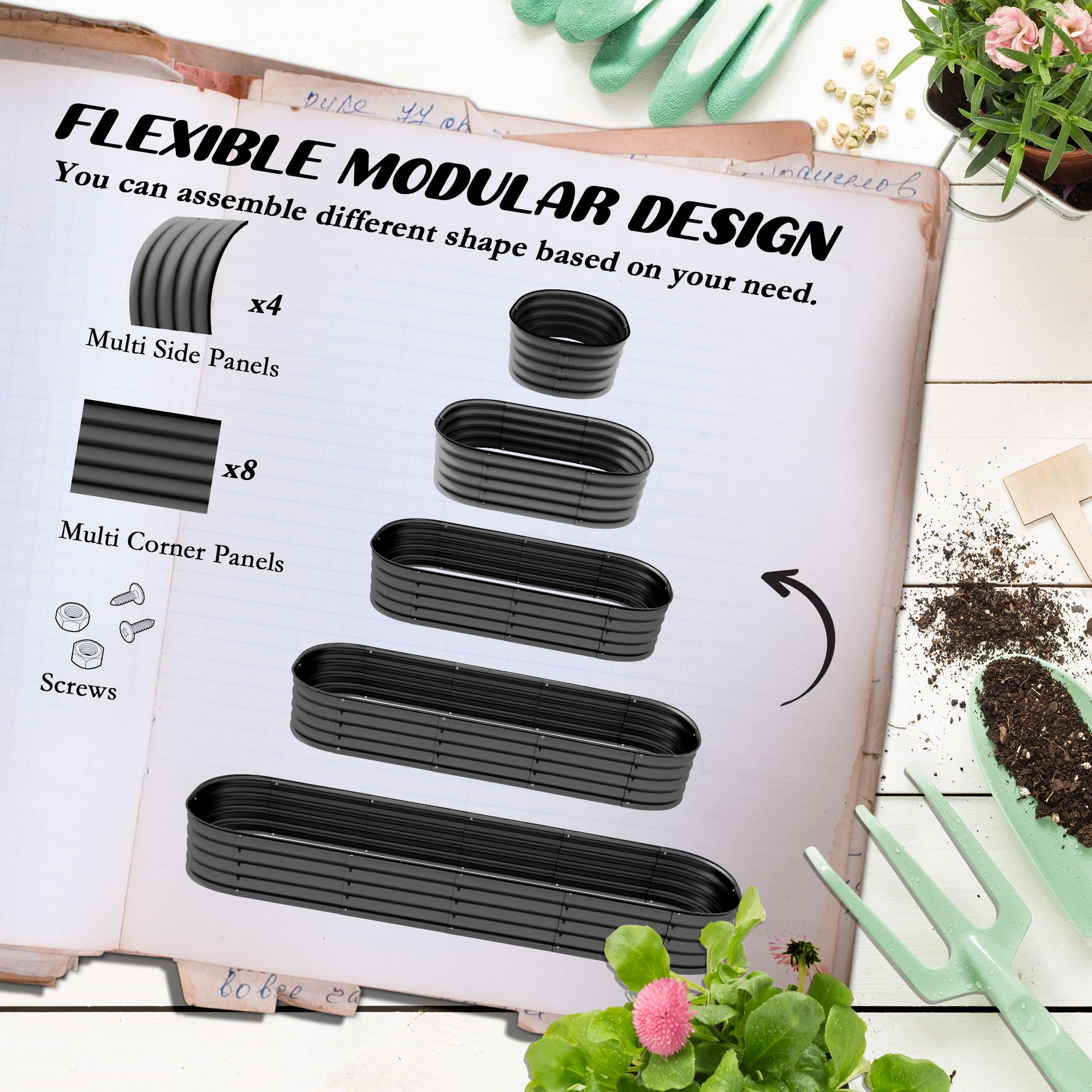 7.9' x 2' x 1' Galvanized Raised Garden Bed Kit, Metal Planter Box with Safety Edging, Dark Gray - Dark Gray - Image 4