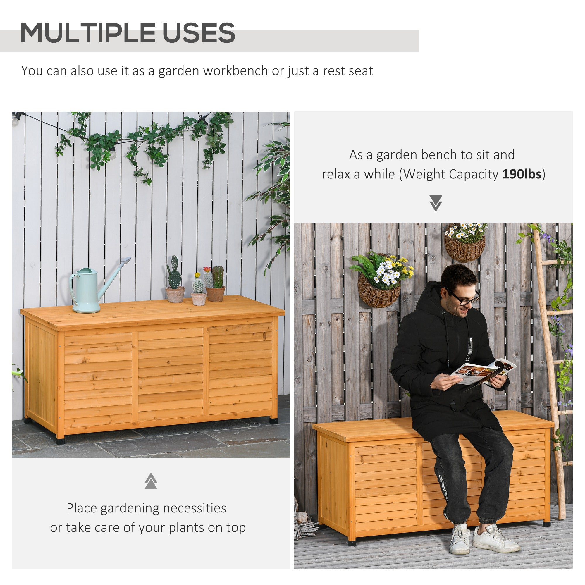 75 Gallon Wooden Deck Box, Outdoor Storage Container with Aerating Gap & Weather-Fighting Finish, Yellow - Yellow - Image 6