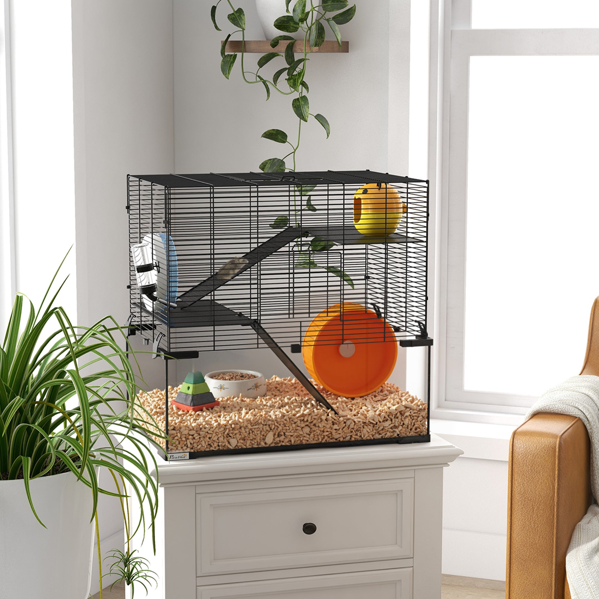23.5" Hamster Cage, Gerbil Cage with Glass Basin for Small Hamsters, Black - Black - Image 2