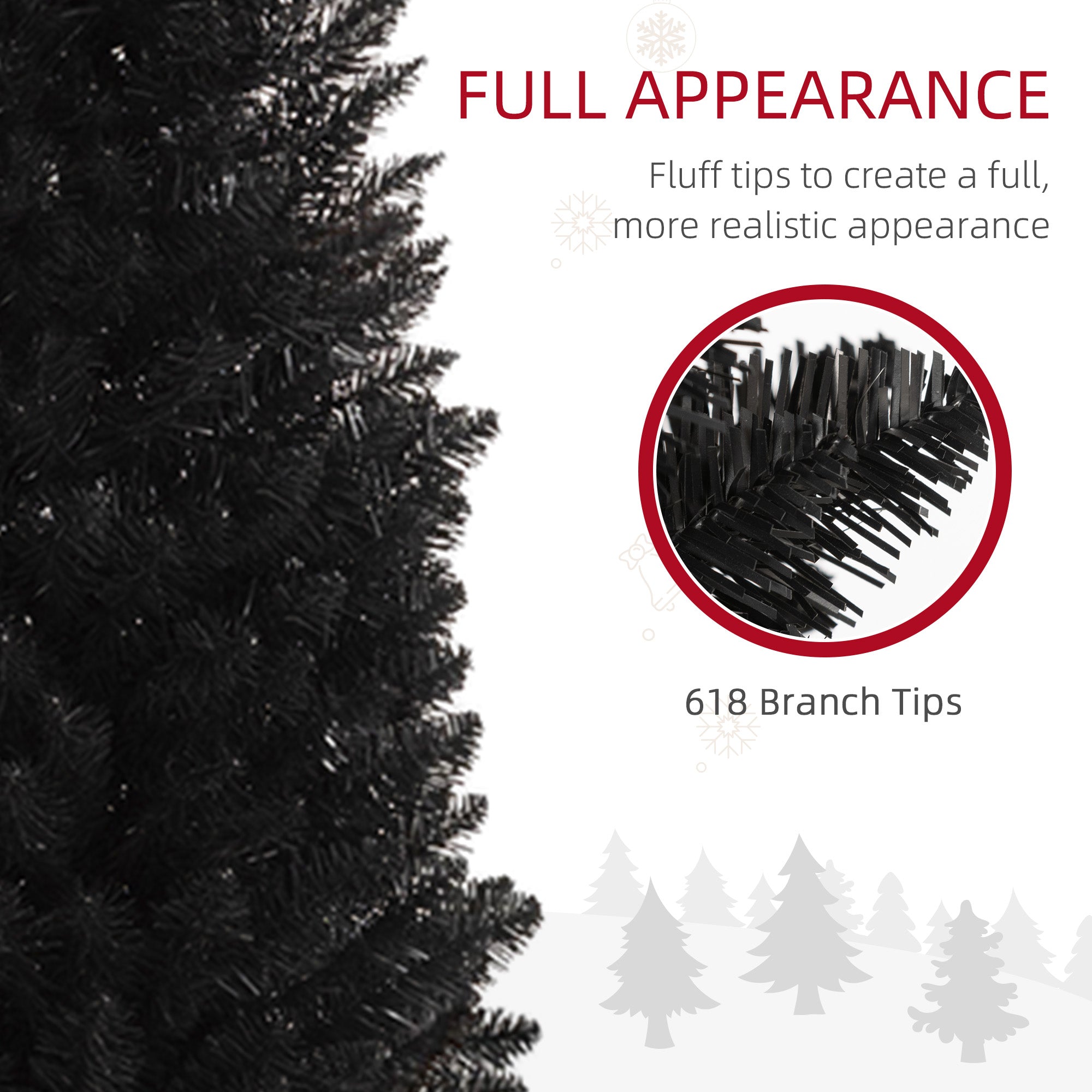 8ft Unlit Pencil Artificial Christmas Tree with Realistic Branches and 618 Tips, Plastic Base, Black