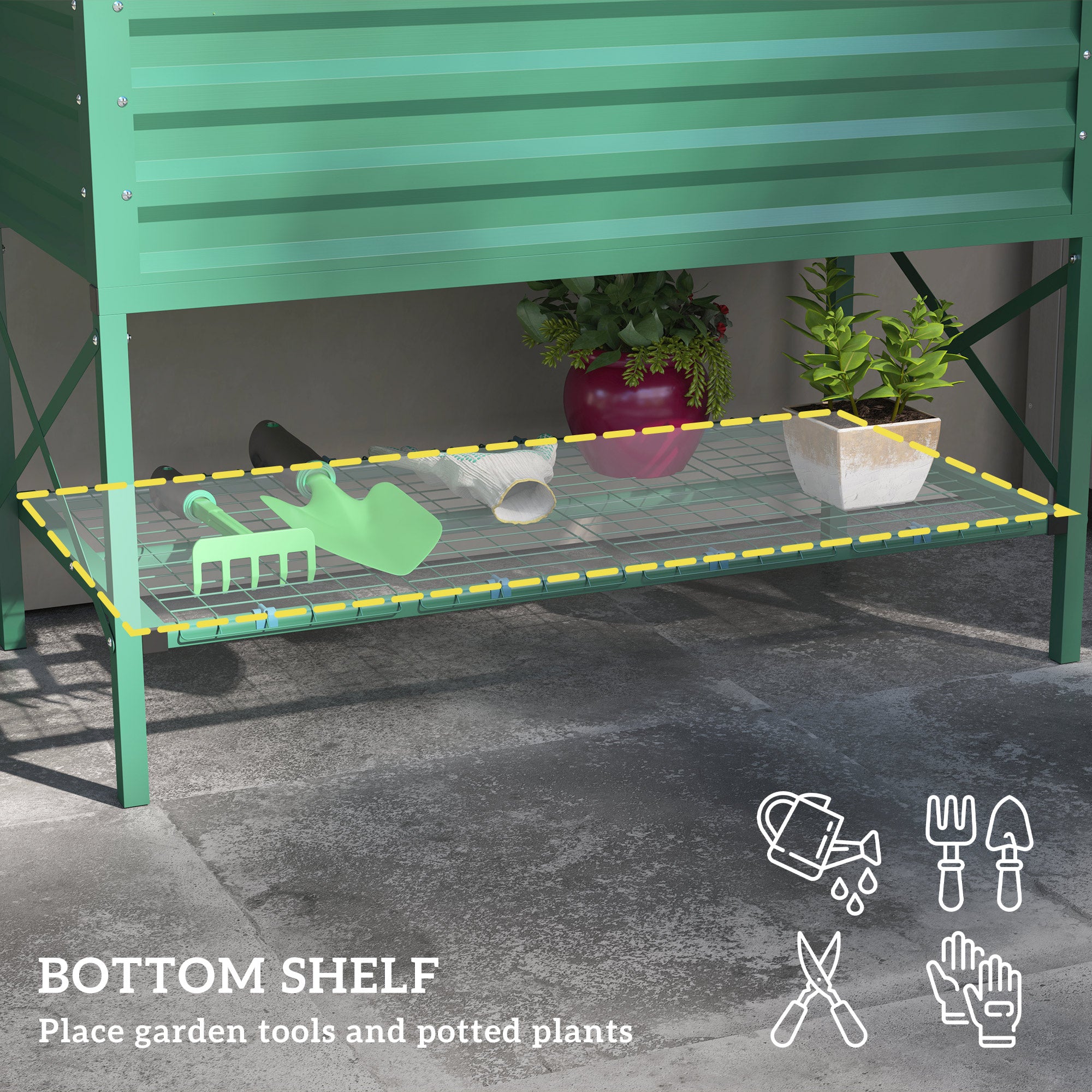 Galvanized Raised Garden Bed, Metal Planter Box with Legs, Storage Shelf and Bed Liner, Green - Green - Image 5