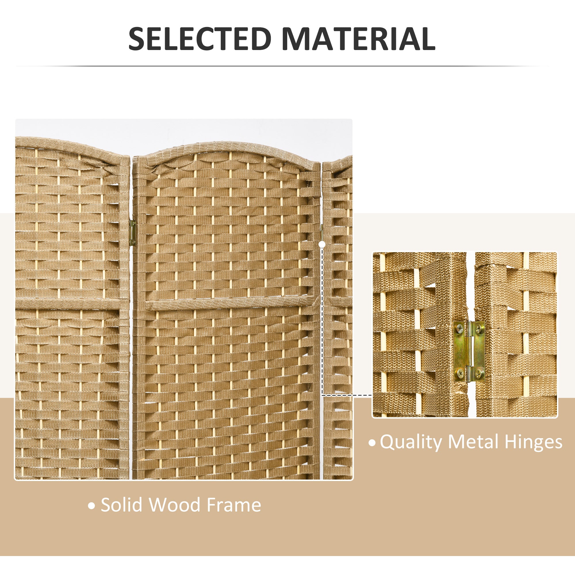 Folding Room Divider Screen 4 Panel 5.6 ' Tall Privacy Screen Freestanding Room Partition for Home Office, Nature Wood