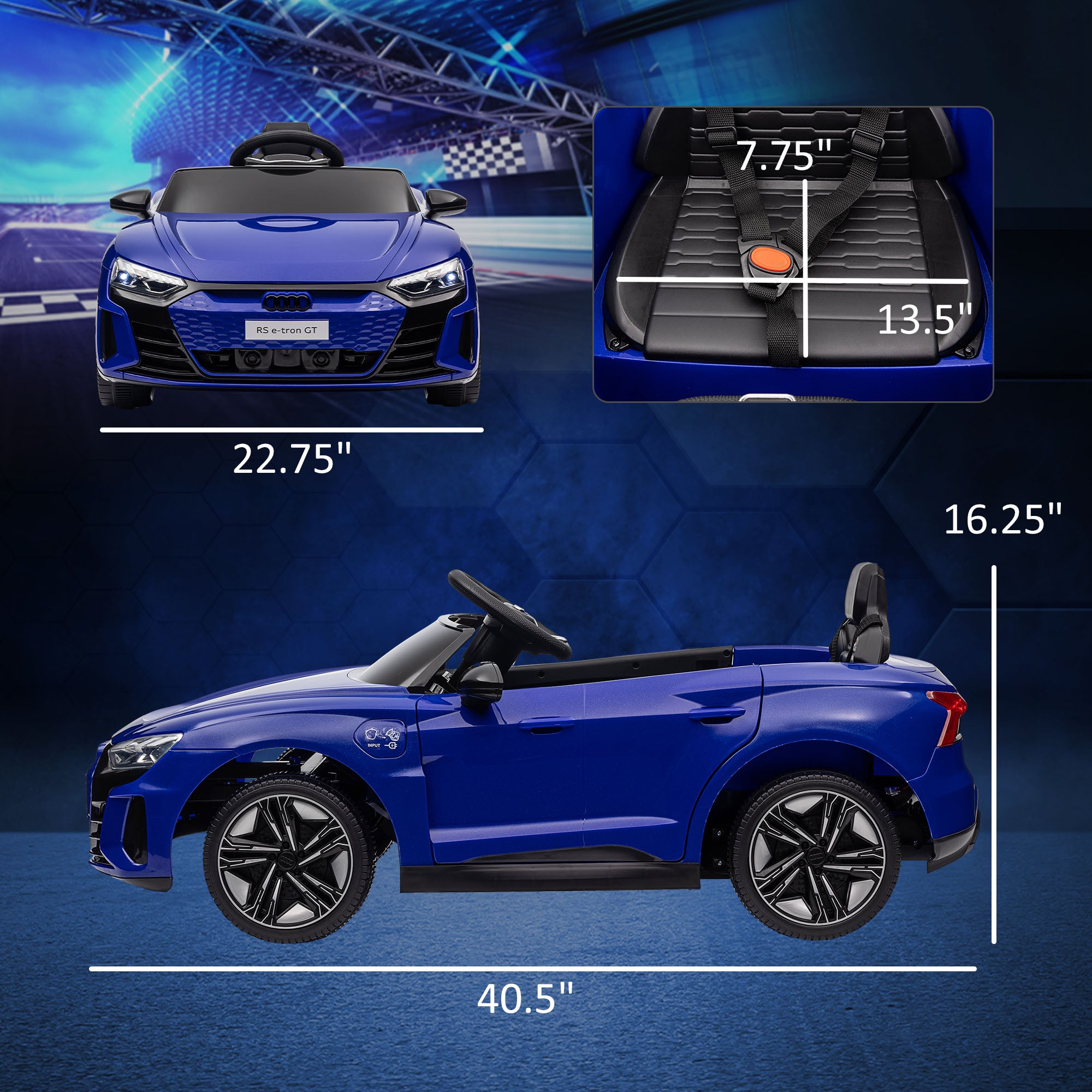 12V Licensed Audi RS E-tron GT Kids Ride on Car with Remote Control, Suspension, Horn, Music, Lights, Dark Blue