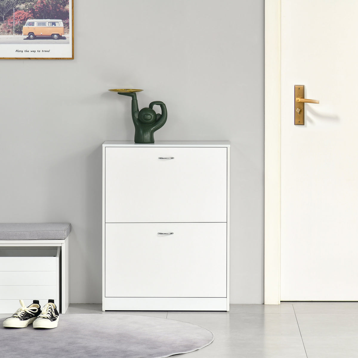 Shoe Cabinet with 2 Flip Drawers, Narrow Shoe Storage Cabinet with Adjustable Shelves for Entryway, Hallway, White
