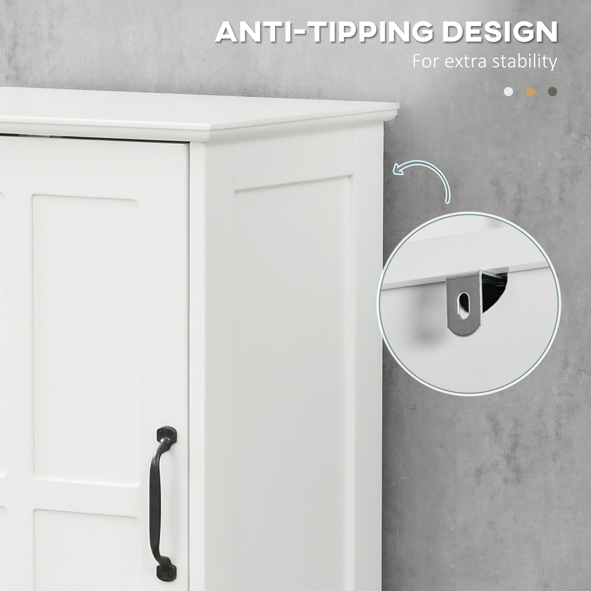 Modern Bathroom Cabinet, Narrow Storage Cabinet with Open Shelf, Drawer, Recessed Doors and Adjustable Shelves, White