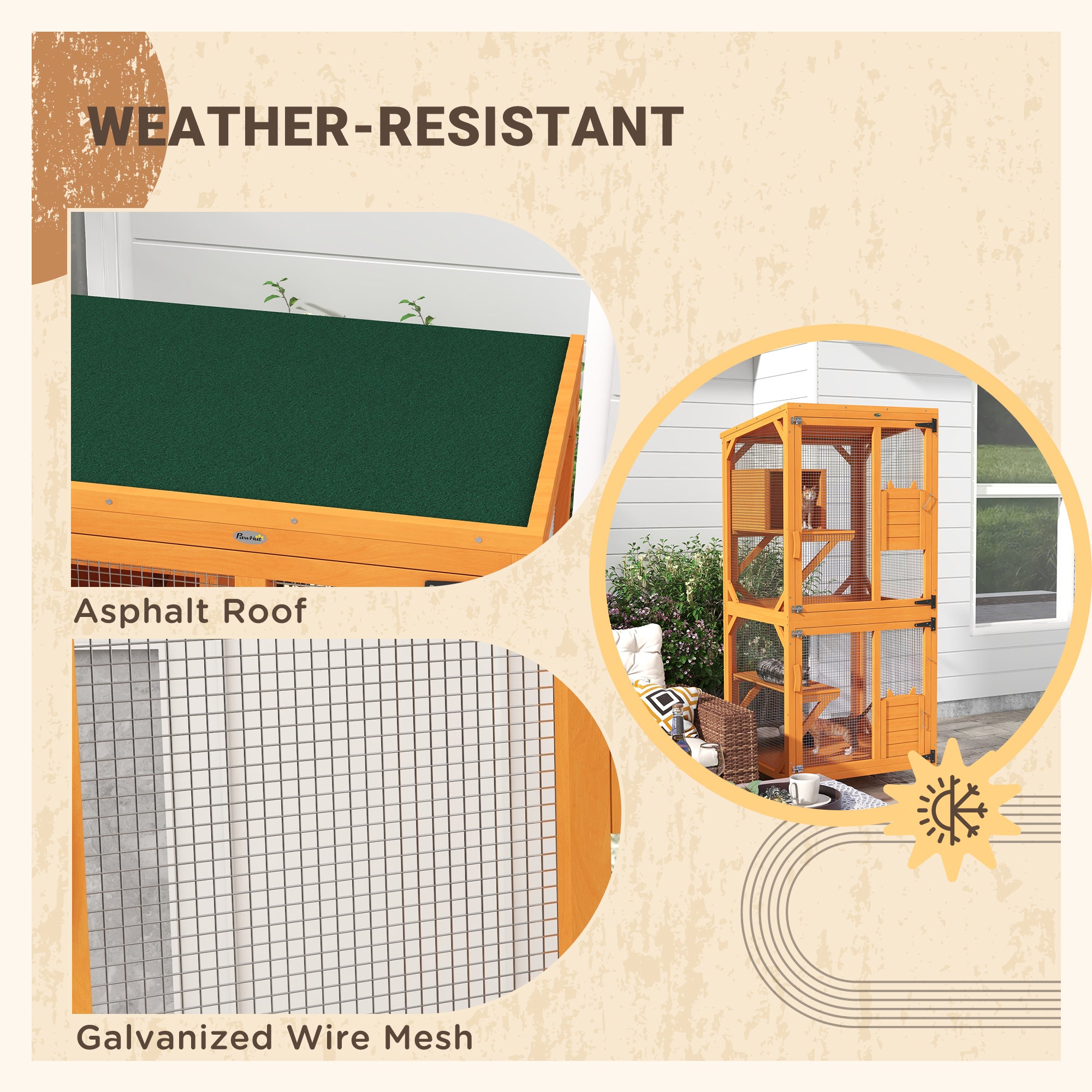 Large Cat House for 1-3 Cats on Wheels Wooden Catio Enclosure Orange - Orange - Image 7