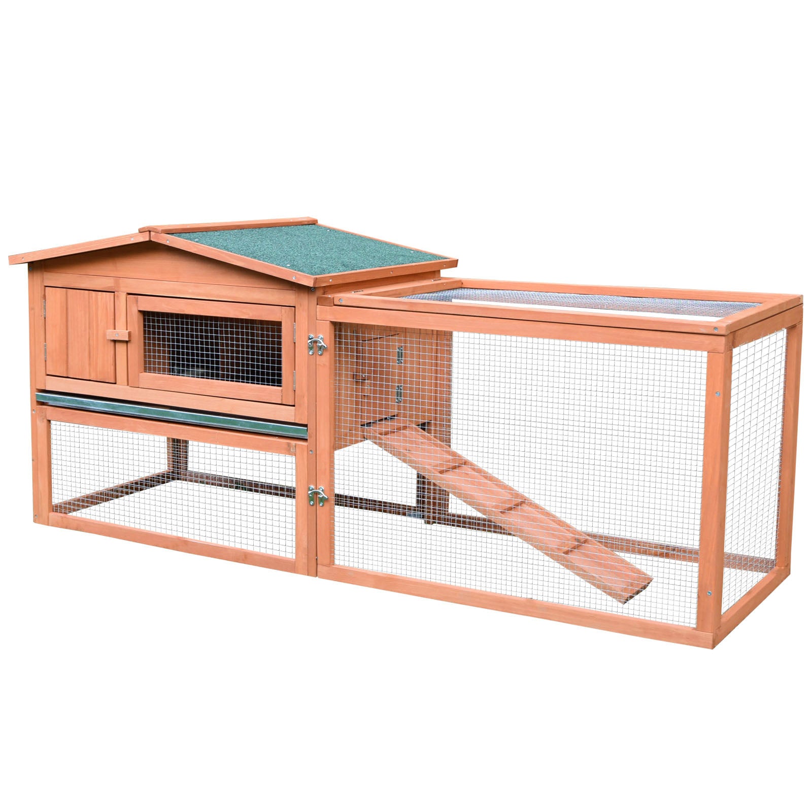 Rabbit Cage Outdoor, 62" Wooden Outdoor Rabbit Hutch, Small Animal Habitat with Detachable Run and Elevated Main House, Natural - Natural Wood