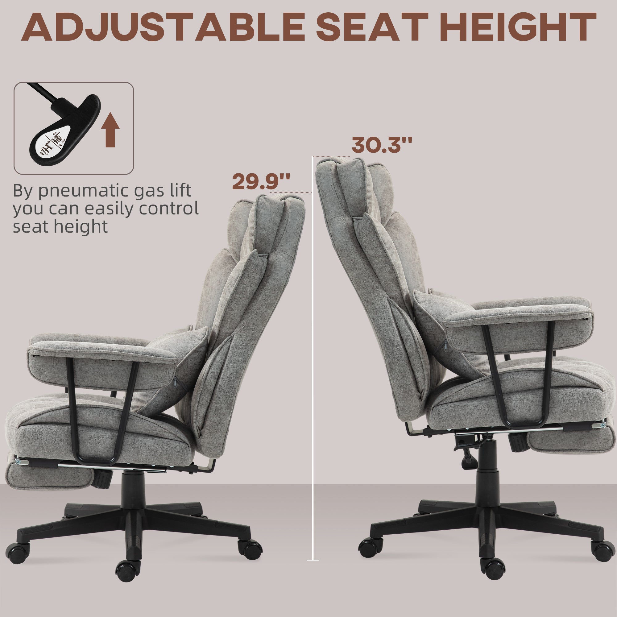 400LBS Big and Tall Office Chair, Massage Office Chair with Footrest, Lumbar Support and Reclining Function, Gray